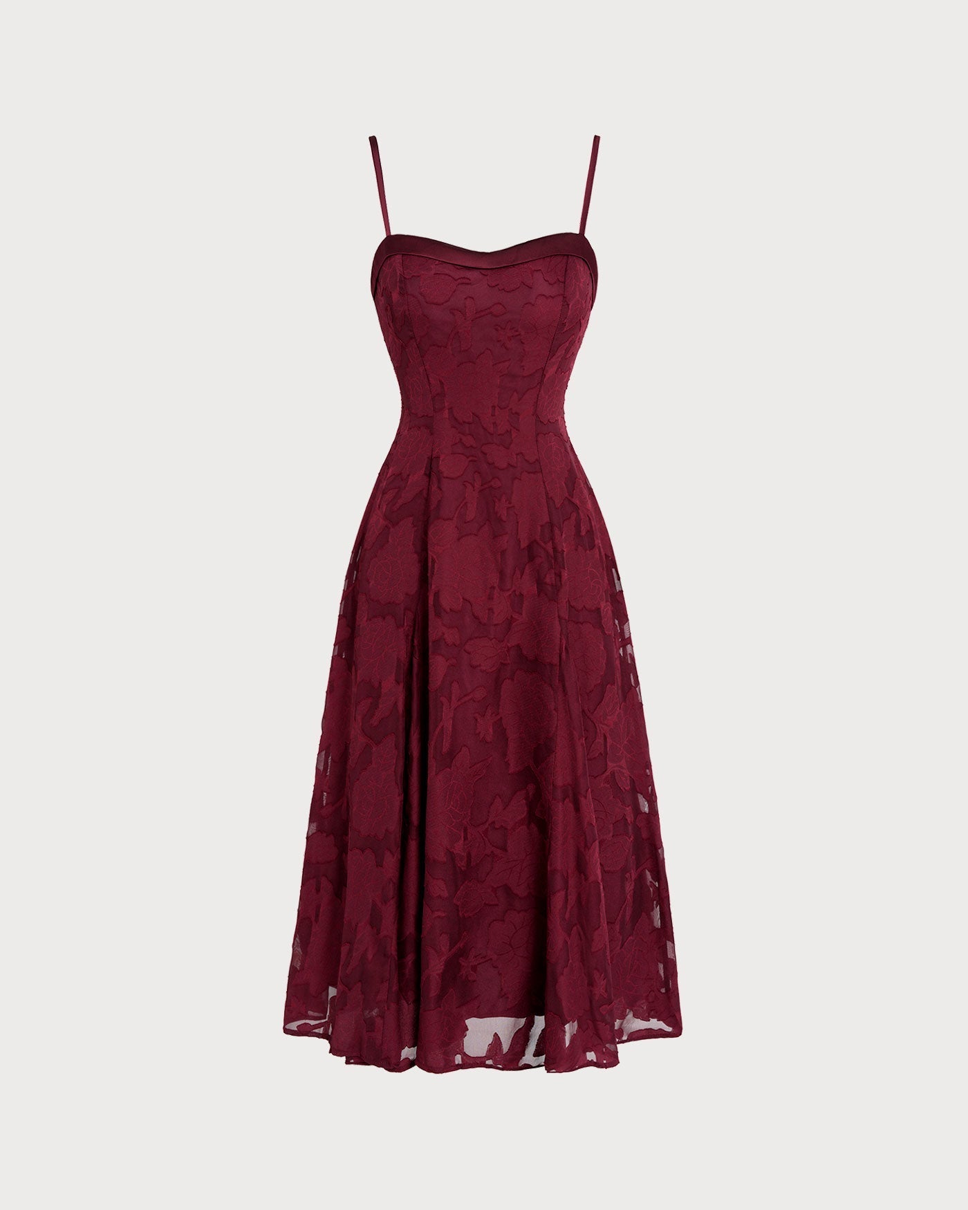 Vestido Midi Jacquard Escote Corazón — Burdeos