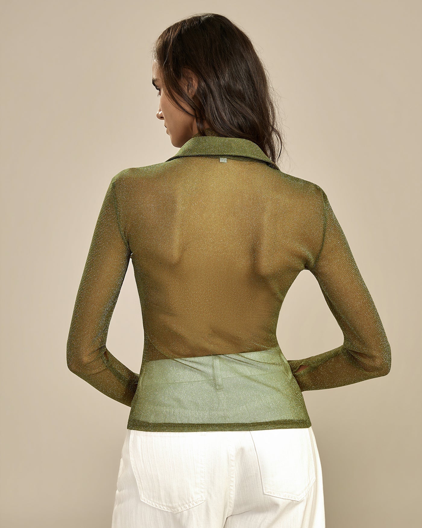 Camisa Transparente con Cuello — Verde