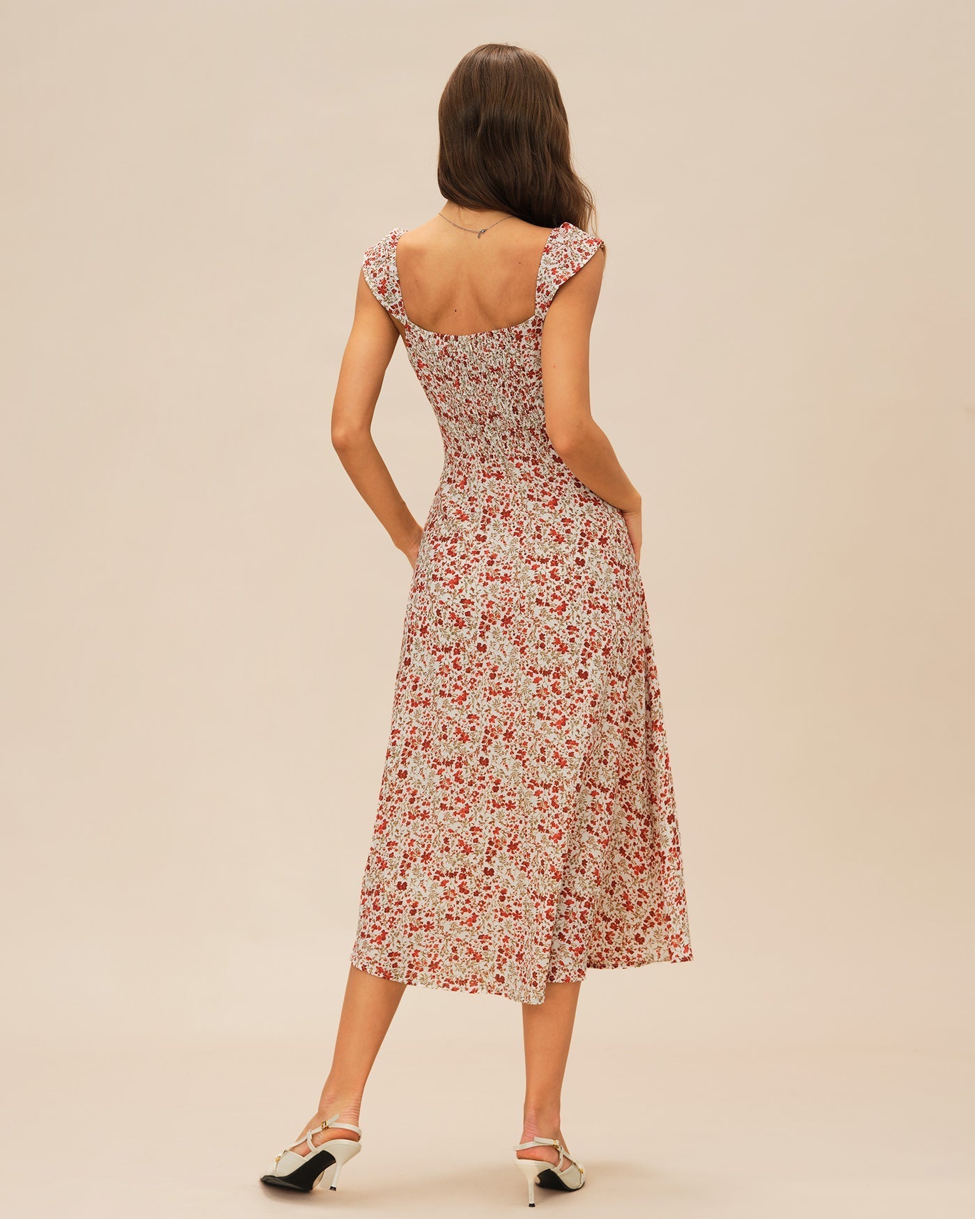 Vestido Midi Slip Floral — Rojo