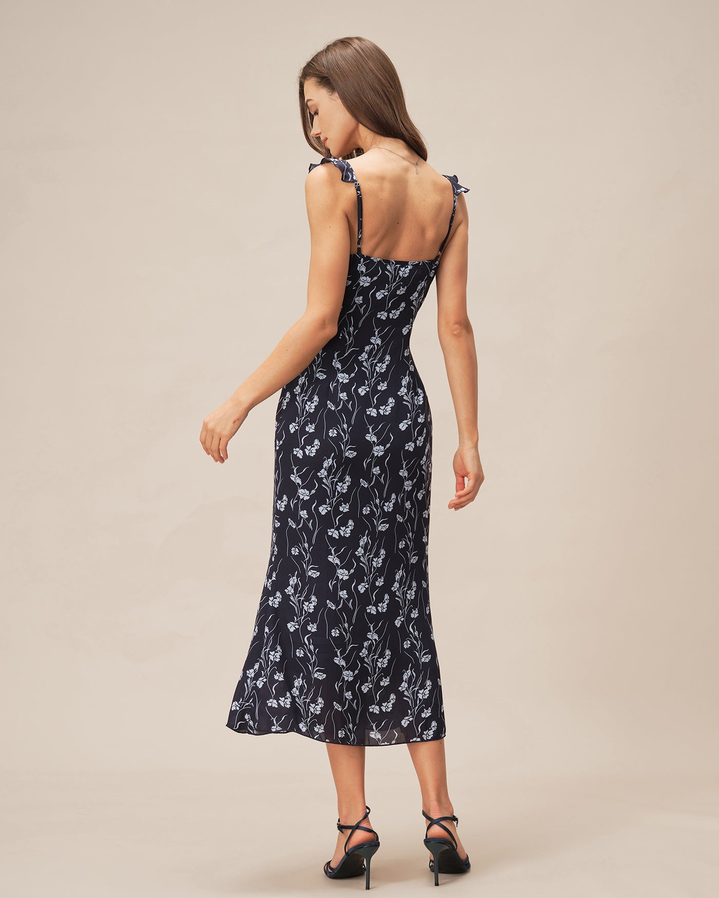 Vestido Midi Floral Acampanado — Azul