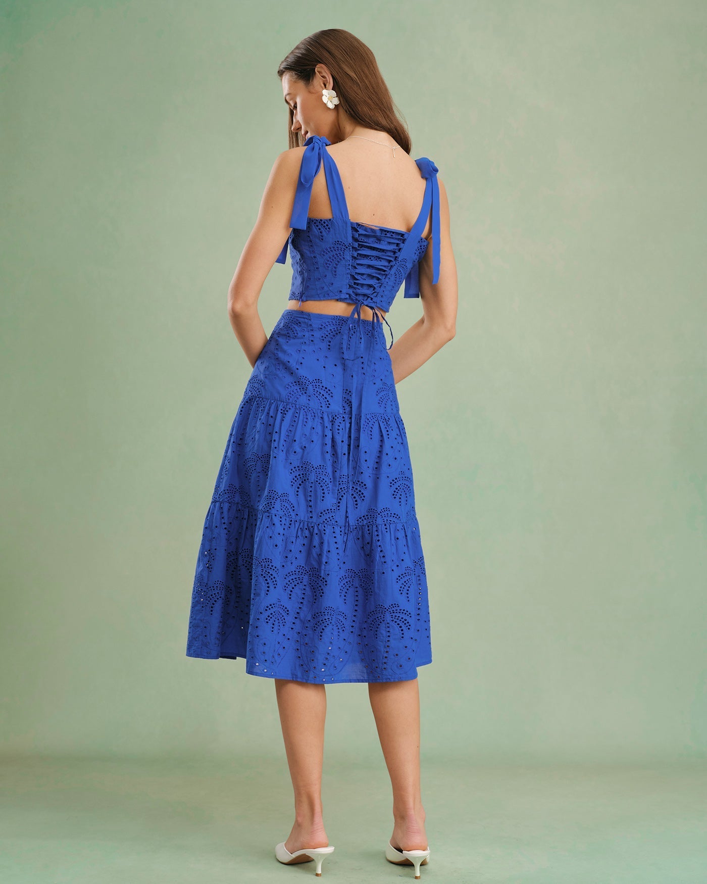 Falda Midi Bordada — Azul