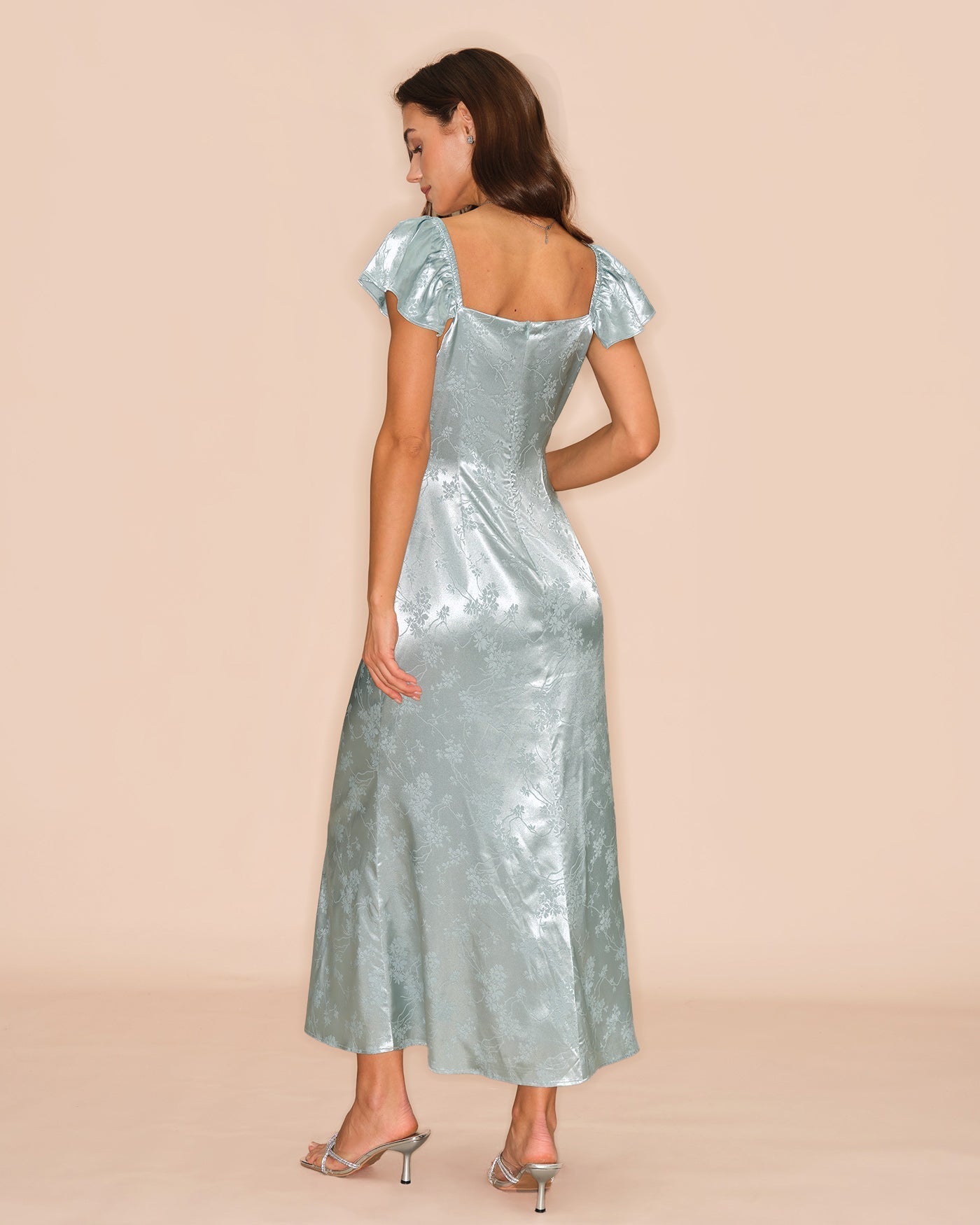 Vestido Maxi Floral Escote Corazón — Verde