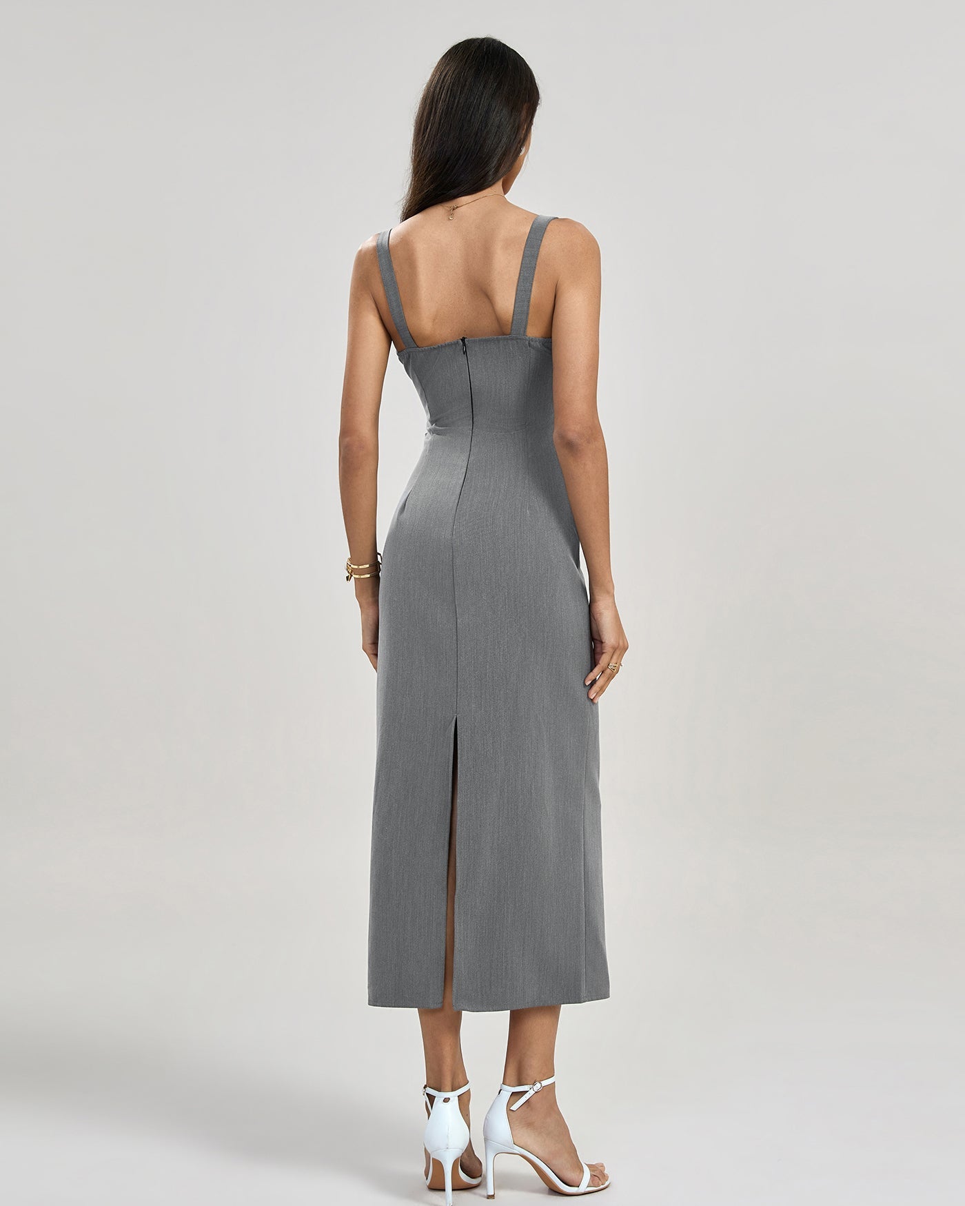 Vestido Maxi Slip Plisado — Gris