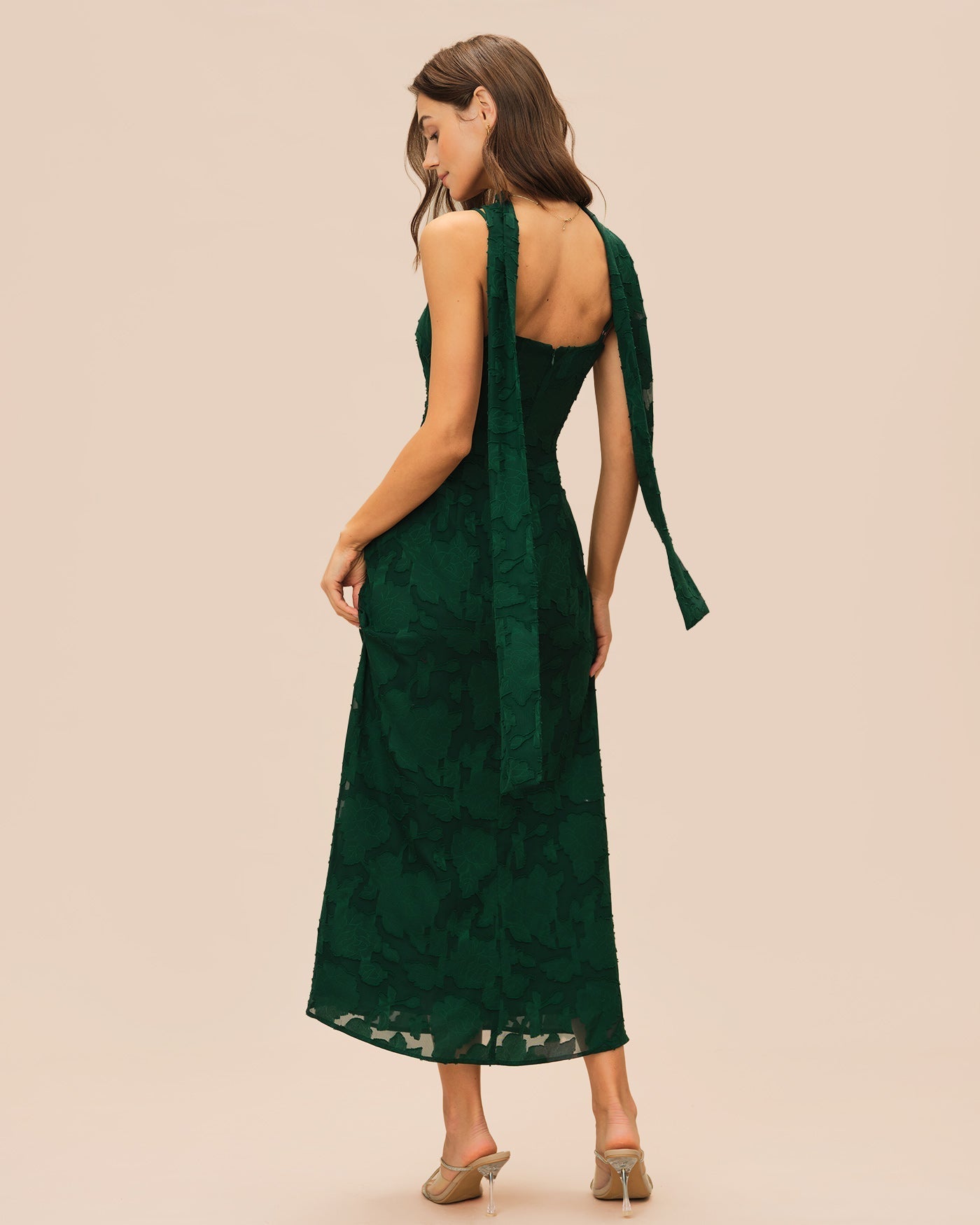Vestido Maxi Slip Jacquard — Verde