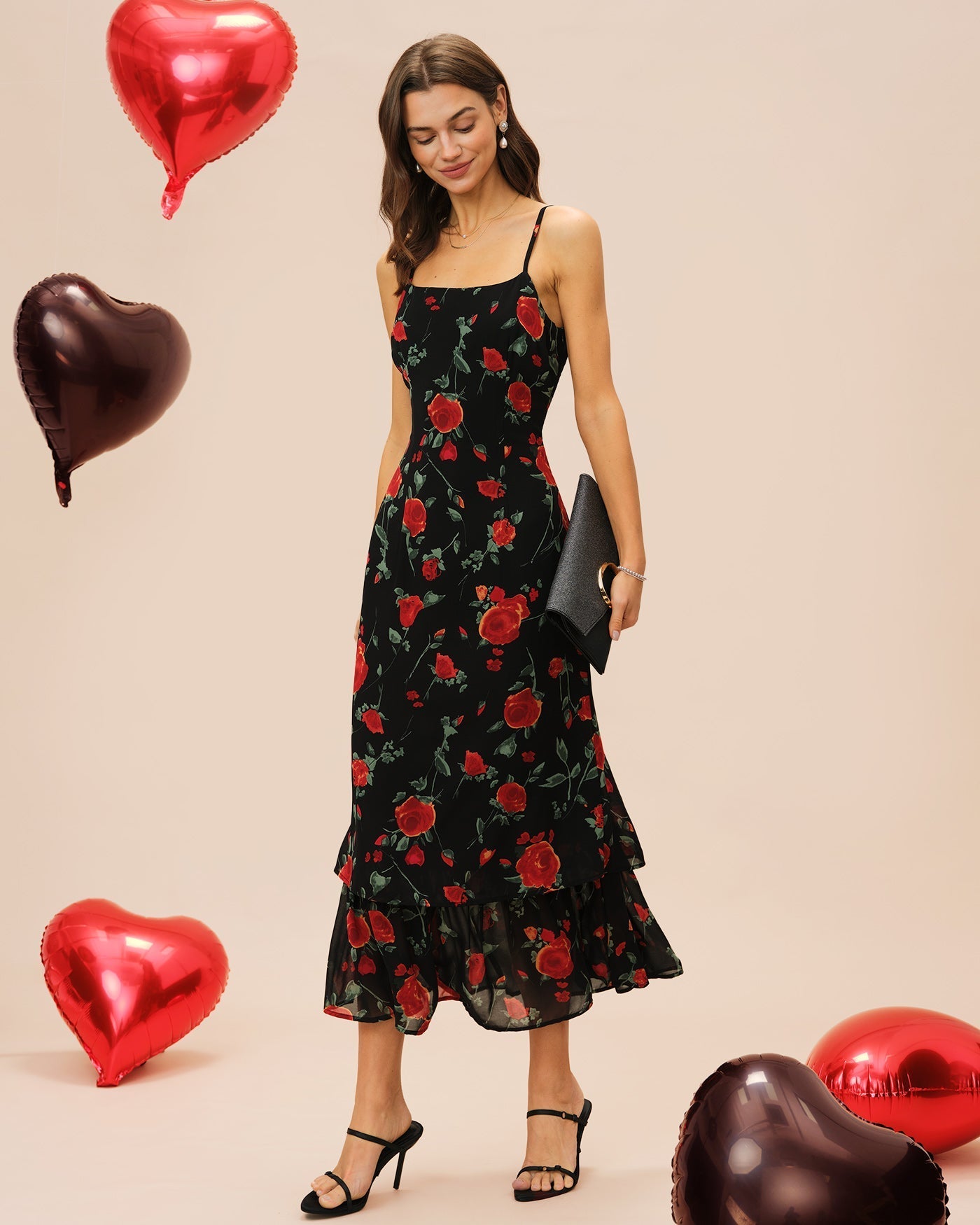 Vestido Maxi Chiffon Floral — Negro