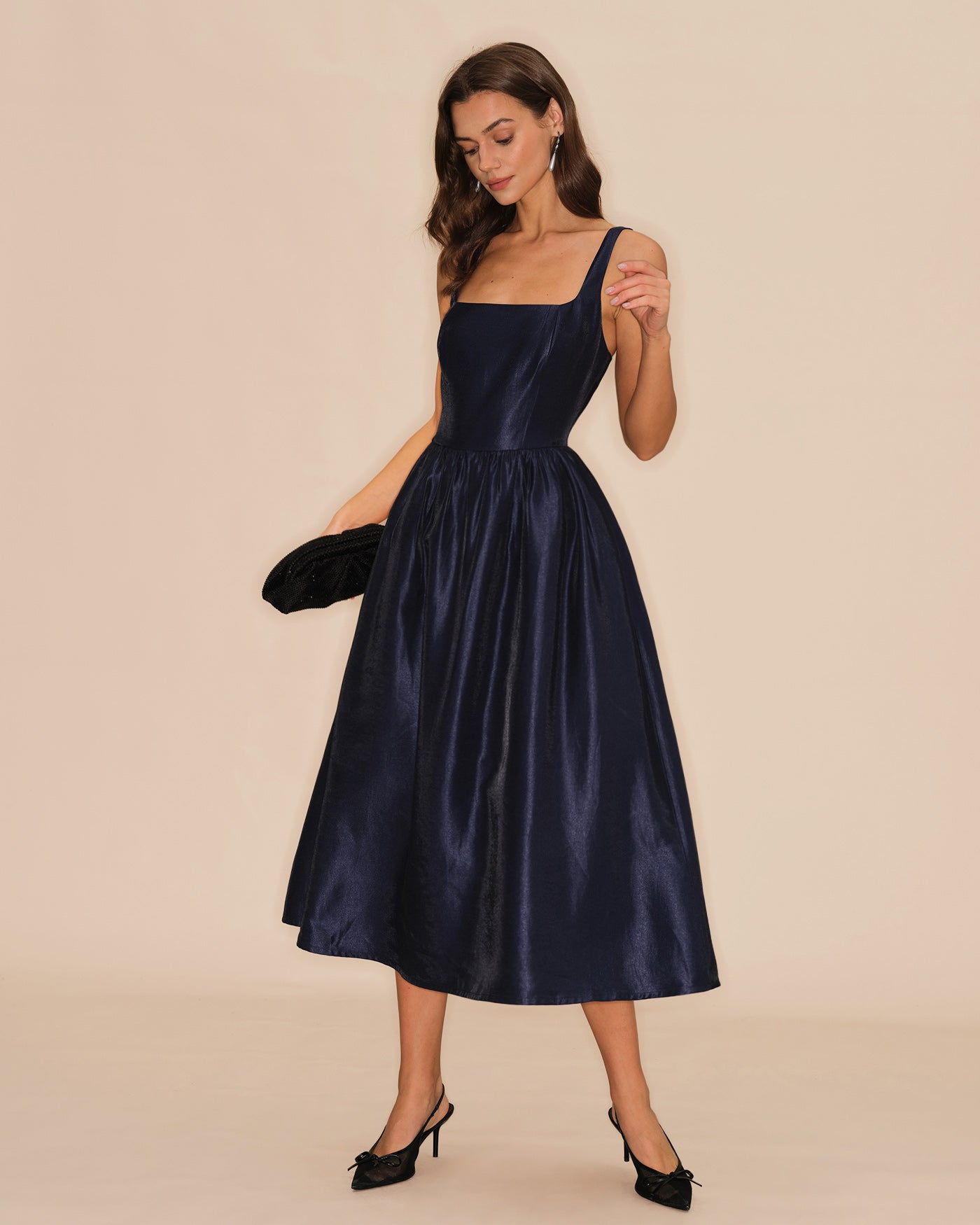 Vestido Midi Slip Acampanado — Azul