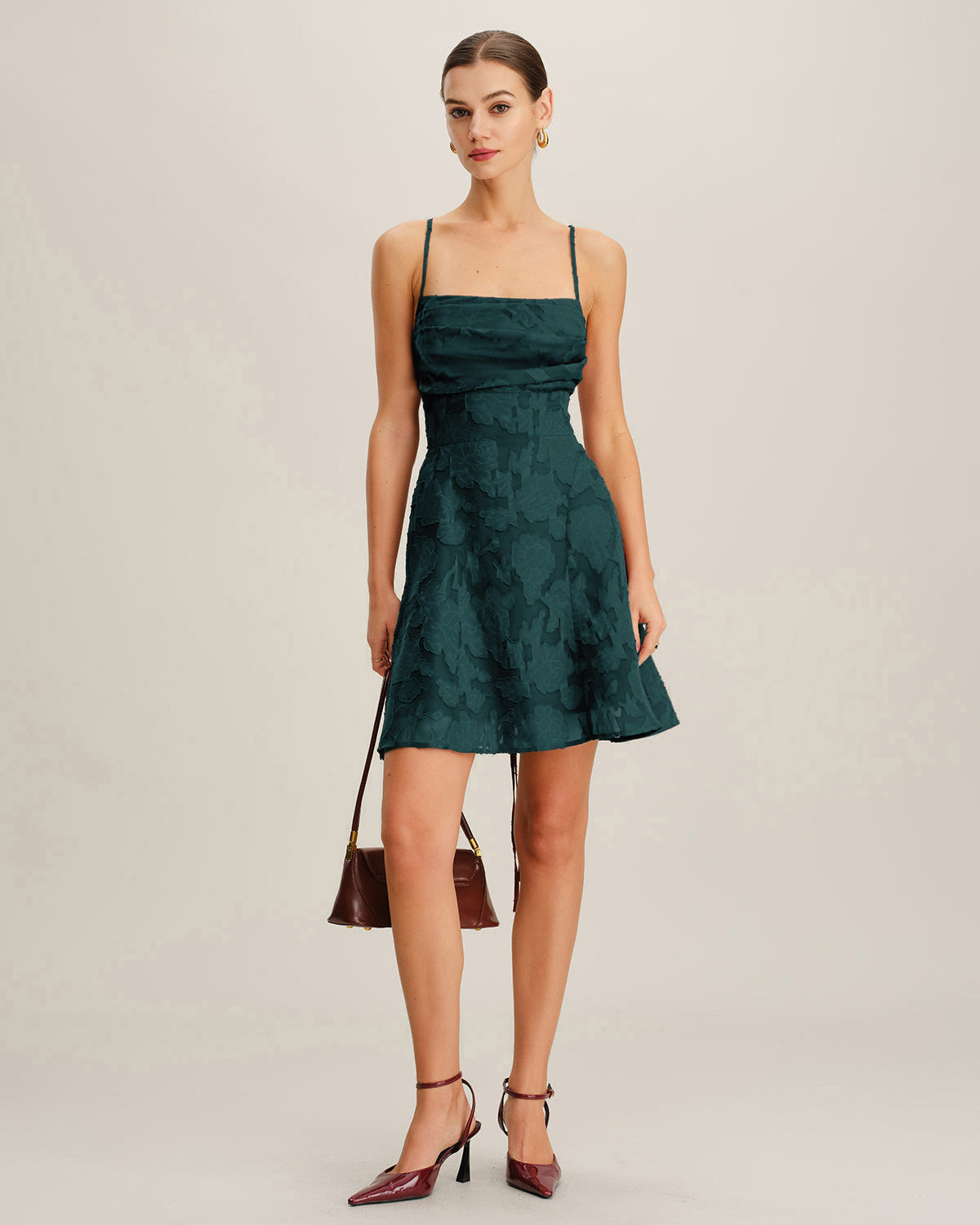Vestido Mini Slip Jacquard — Verde