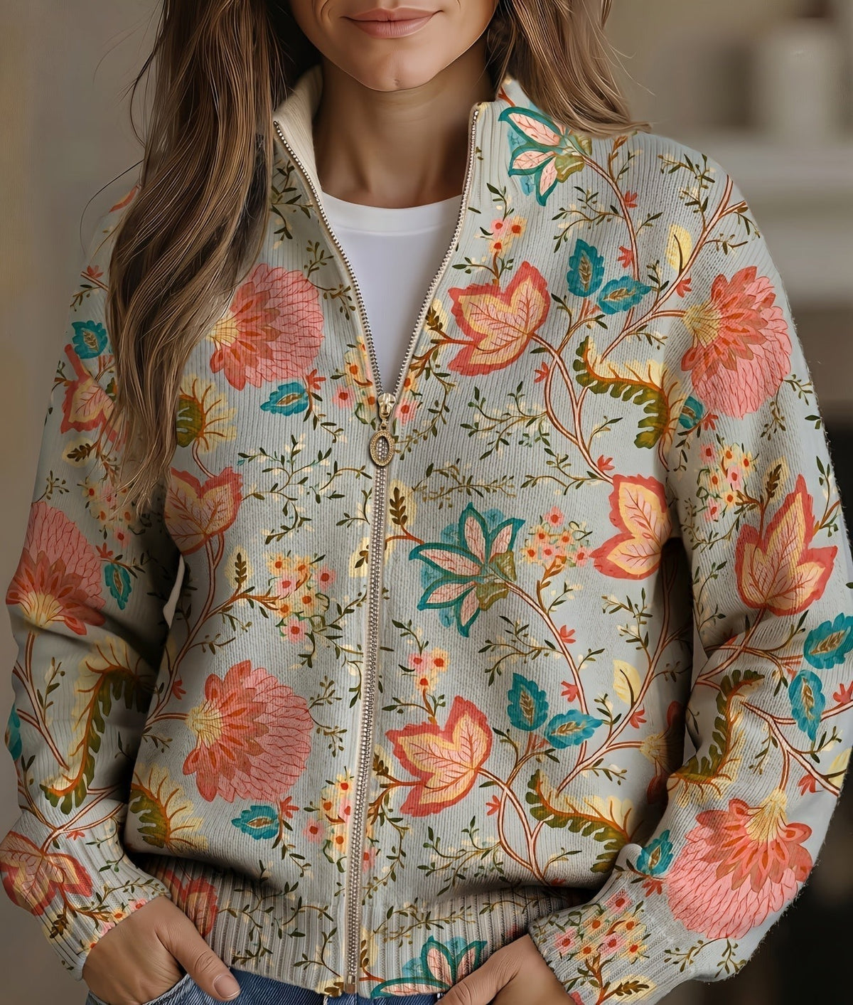 Chaqueta de punto con flores vintage