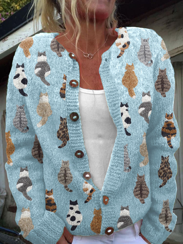 Cárdigan con estampado de gatos – Azul