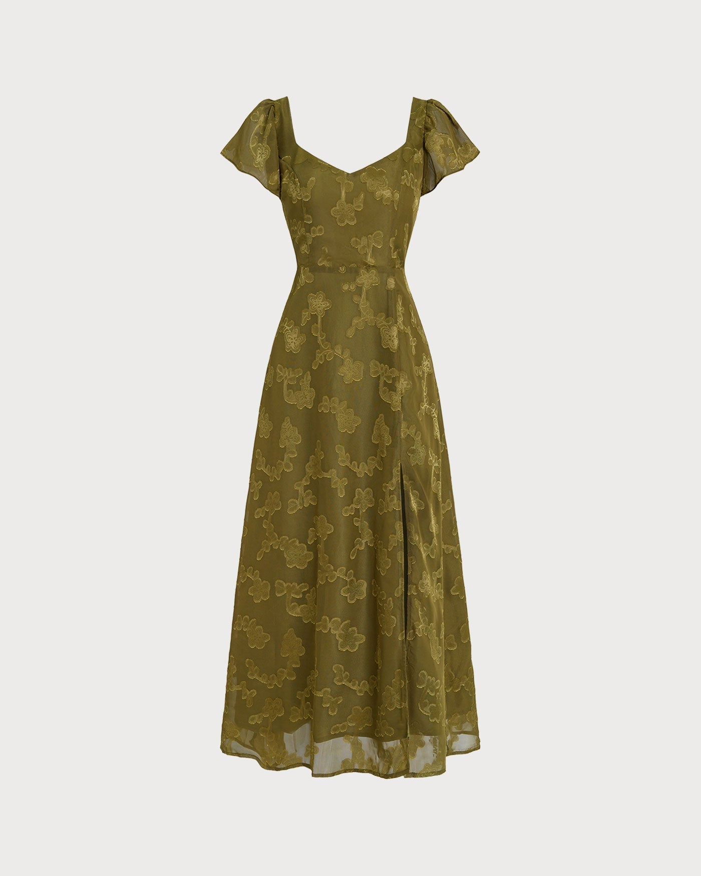 Vestido Maxi Jacquard Escote Corazón — Verde