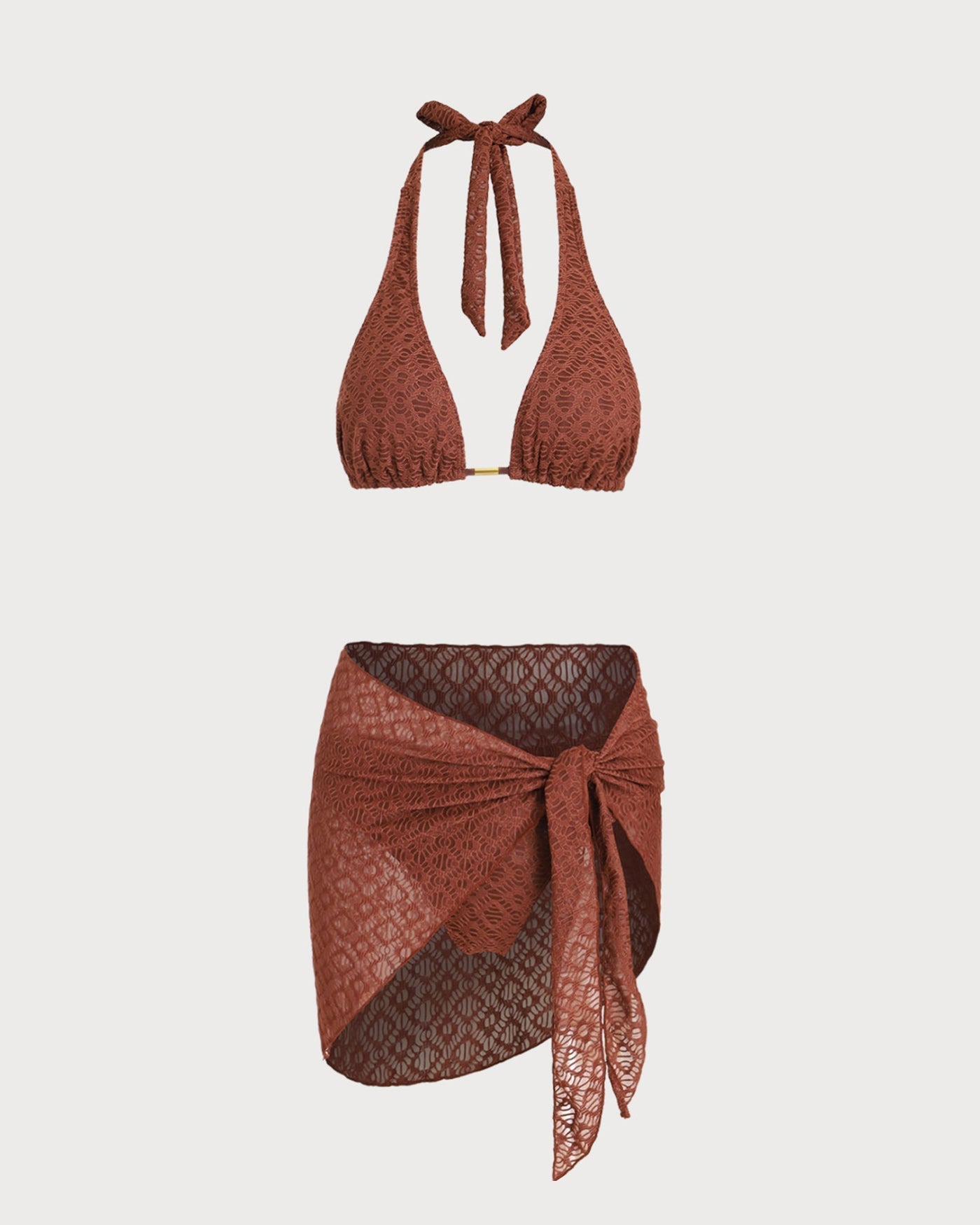 Bikini Jacquard 3 Piezas — Marrón