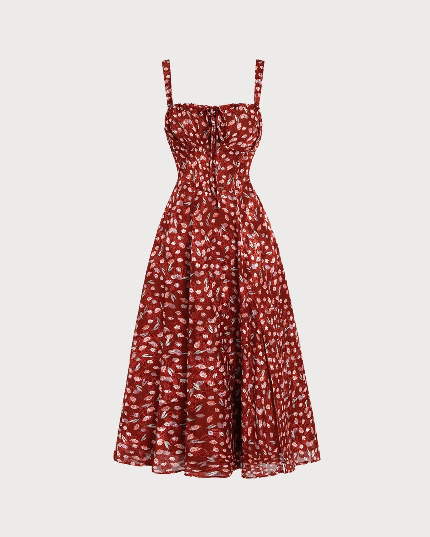 Vestido Midi Floral — Burdeos