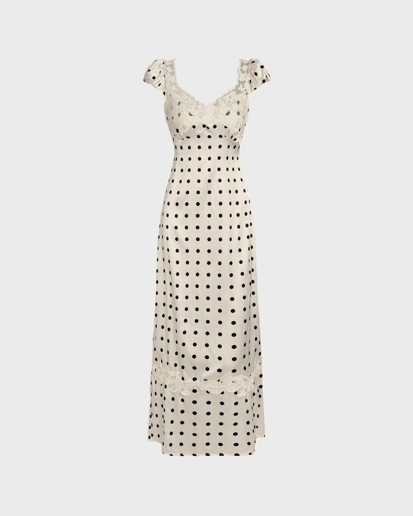 Vestido Maxi de Lunares con Encaje — Albaricoque