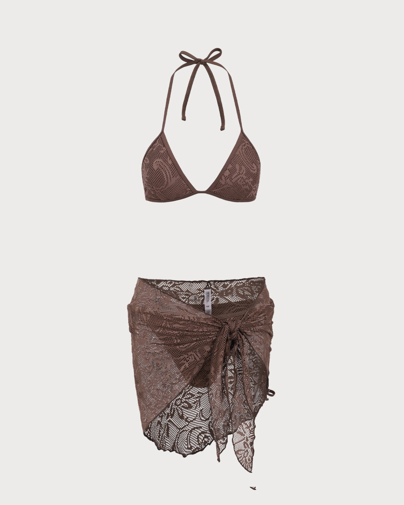 Bikini Halter Texturizado Geométrico — Marrón