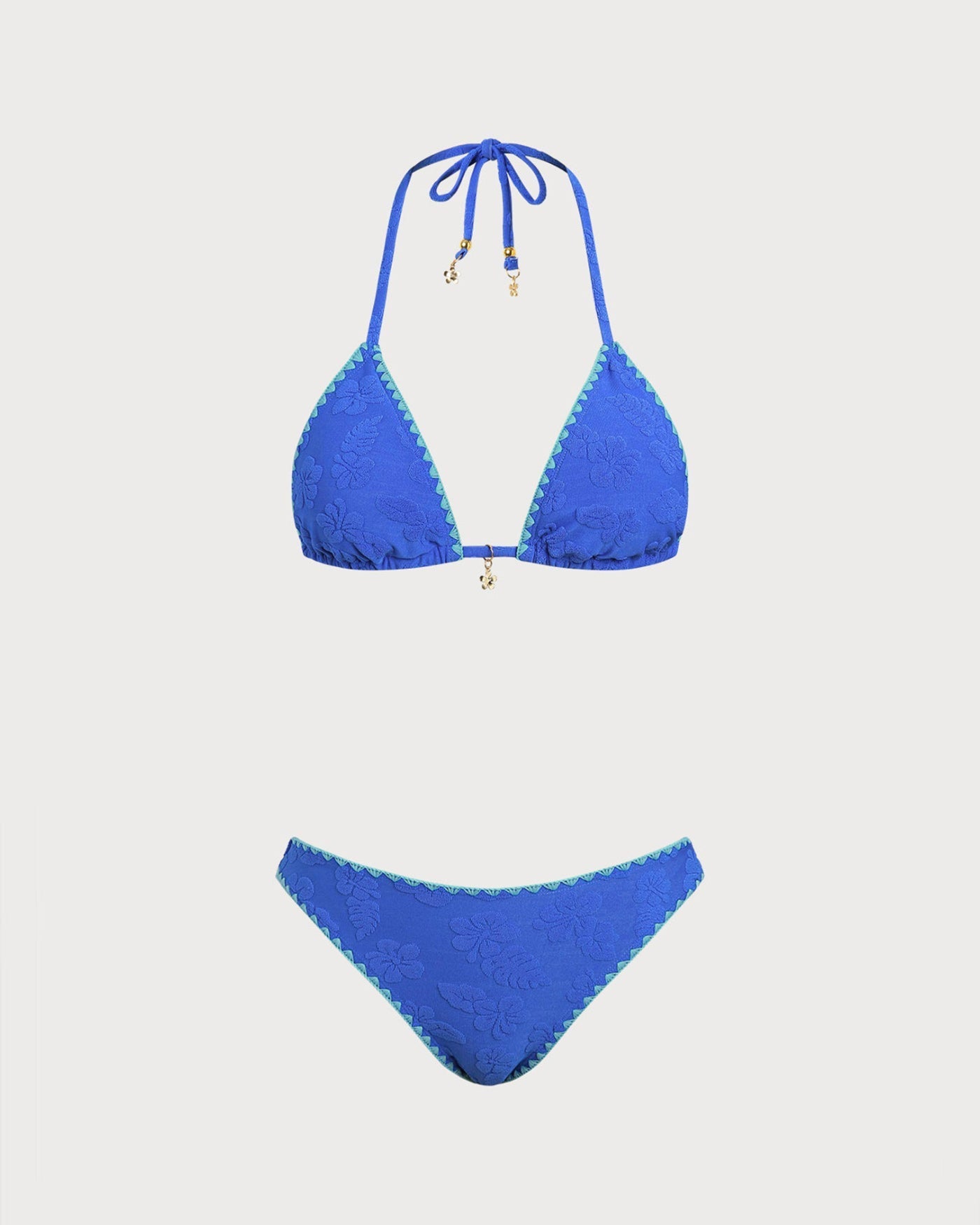 Bikini Halter Floral en Contraste — Azul