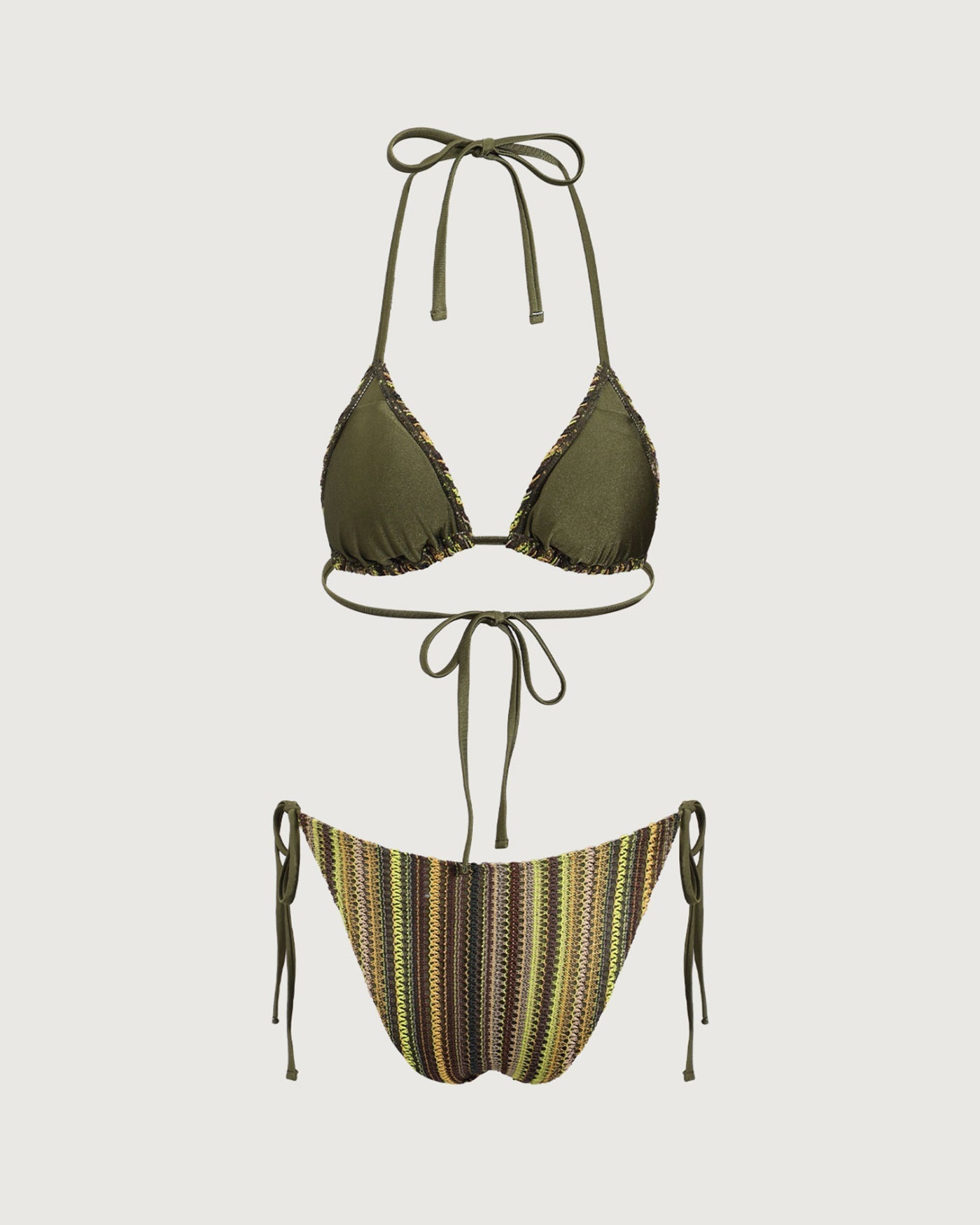 Bikini de Rayas con Malla — Verde