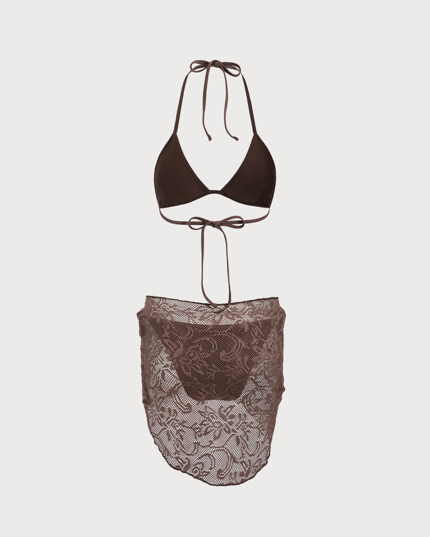 Bikini Halter Texturizado Geométrico — Marrón