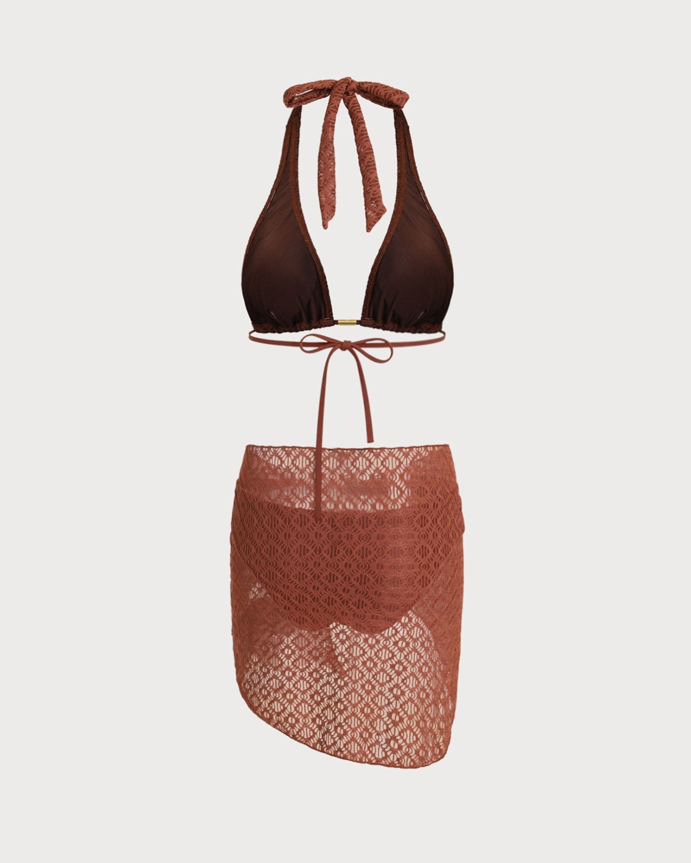 Bikini Jacquard 3 Piezas — Marrón