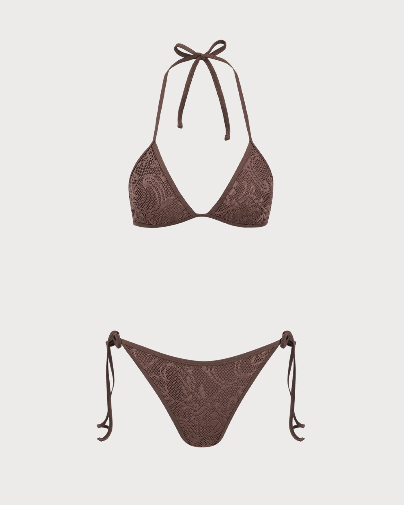 Bikini Halter Texturizado Geométrico — Marrón