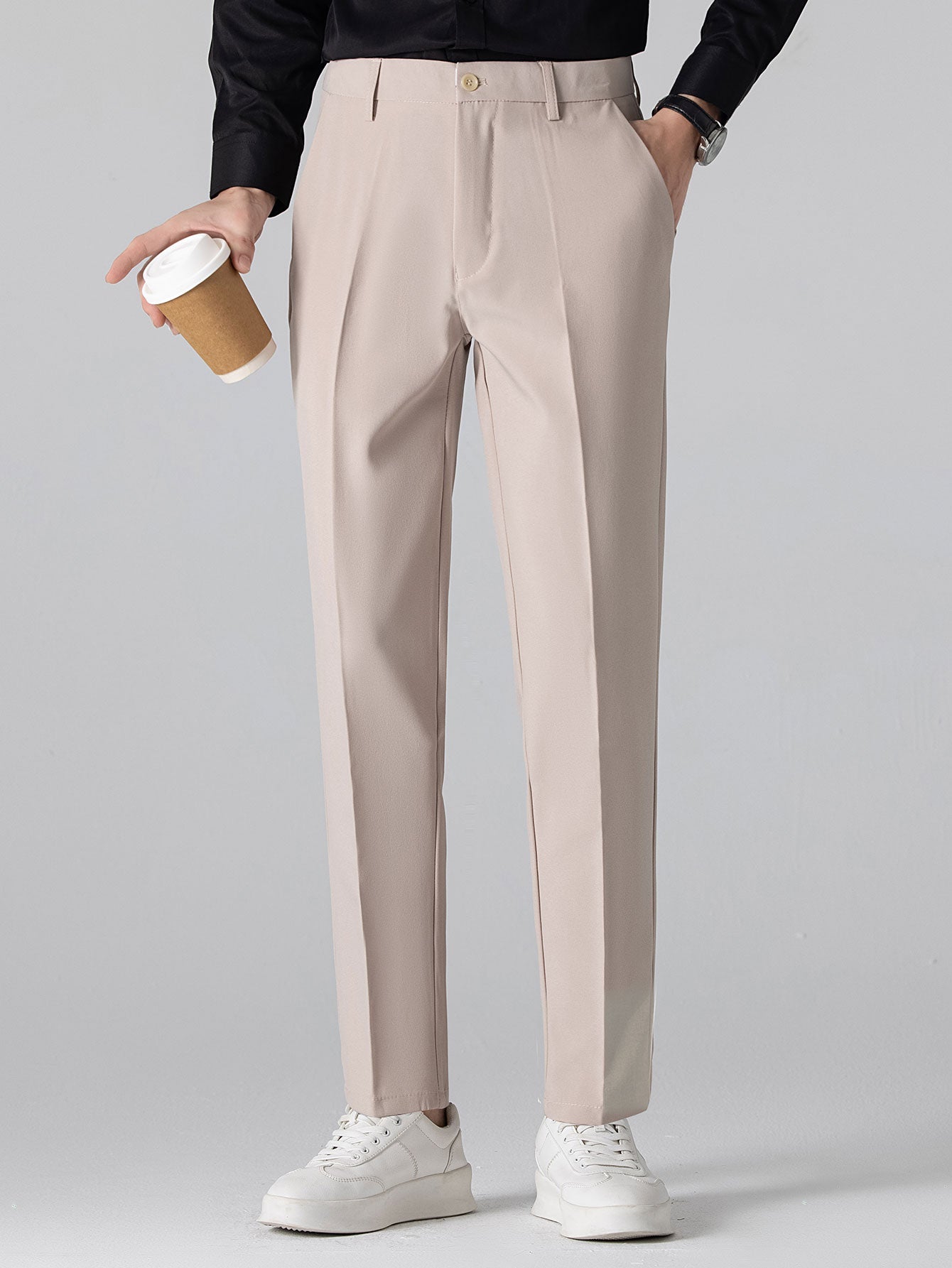 Camisa Polo de punto a rayas y pantalones ajustados de corte cónico