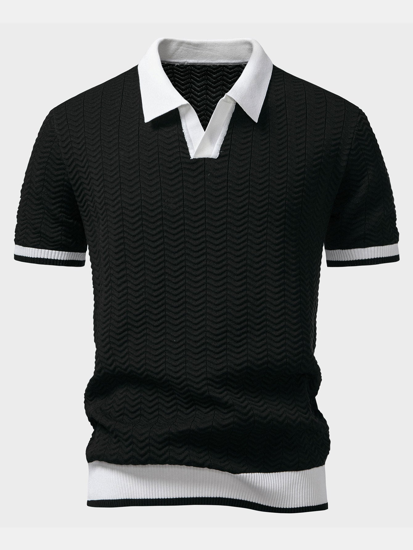 Camisa Polo de punto con contraste de textura y pantalones cortos de algodón tipo chino