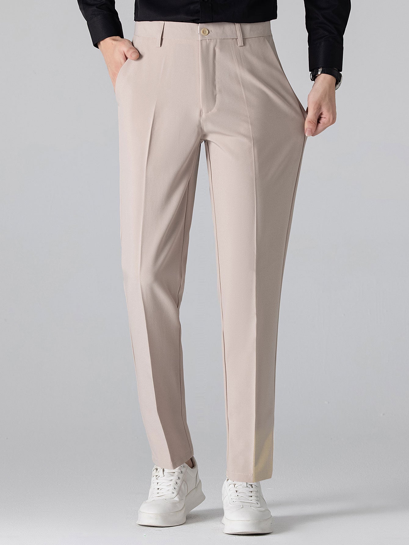 Polo de punto con cremallera y ribete en contraste & Pantalones ajustados de corte cónico