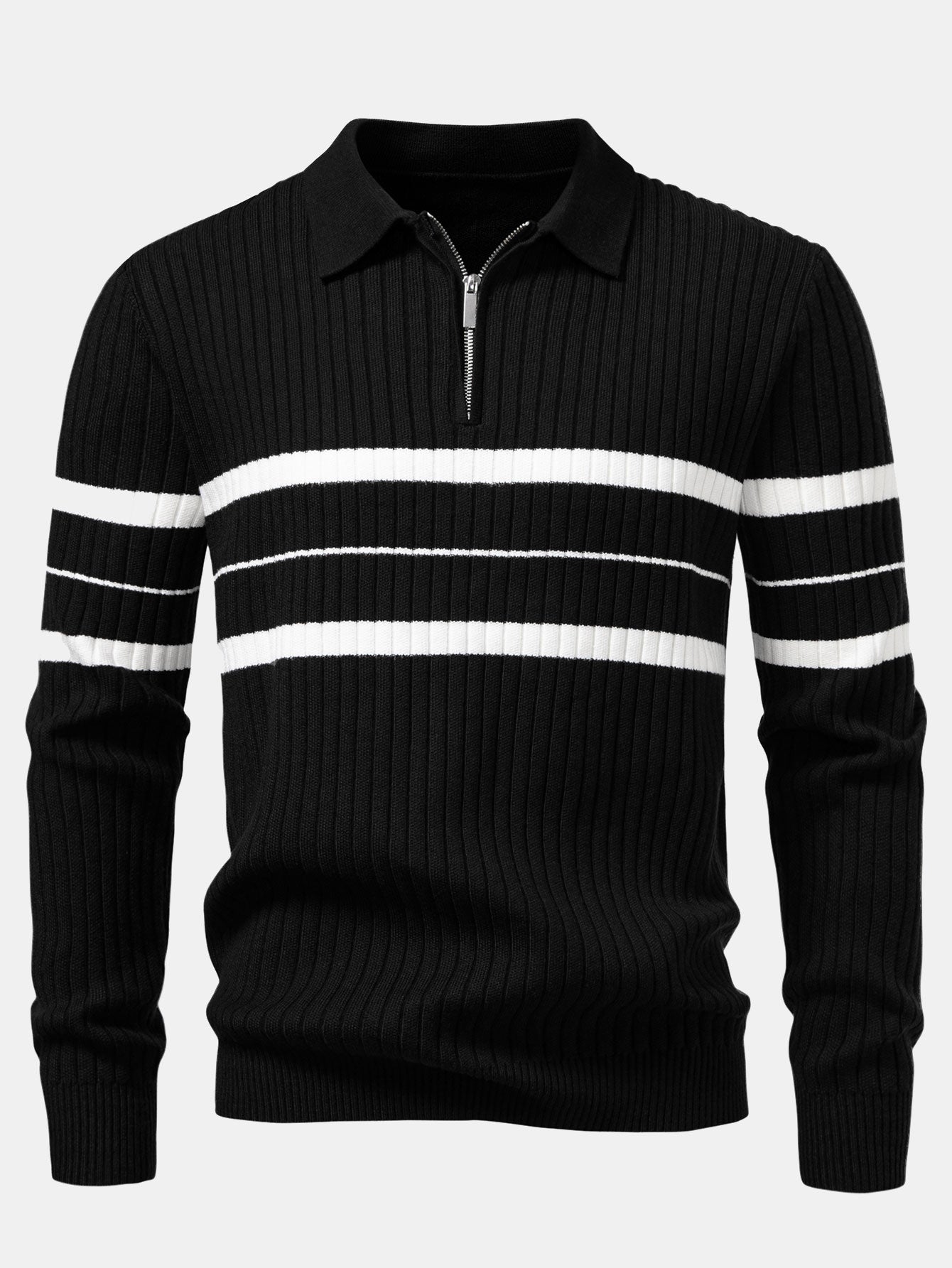 Camisa Polo de Punto a Rayas con Cuello de Canalé