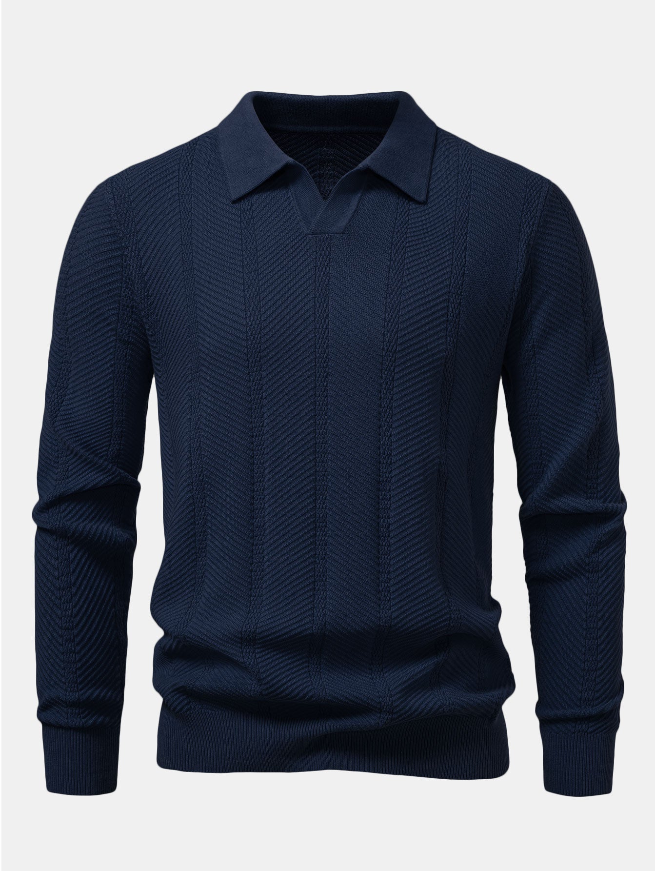 Camisa Polo de punto con cuello en V y rayas de manga larga