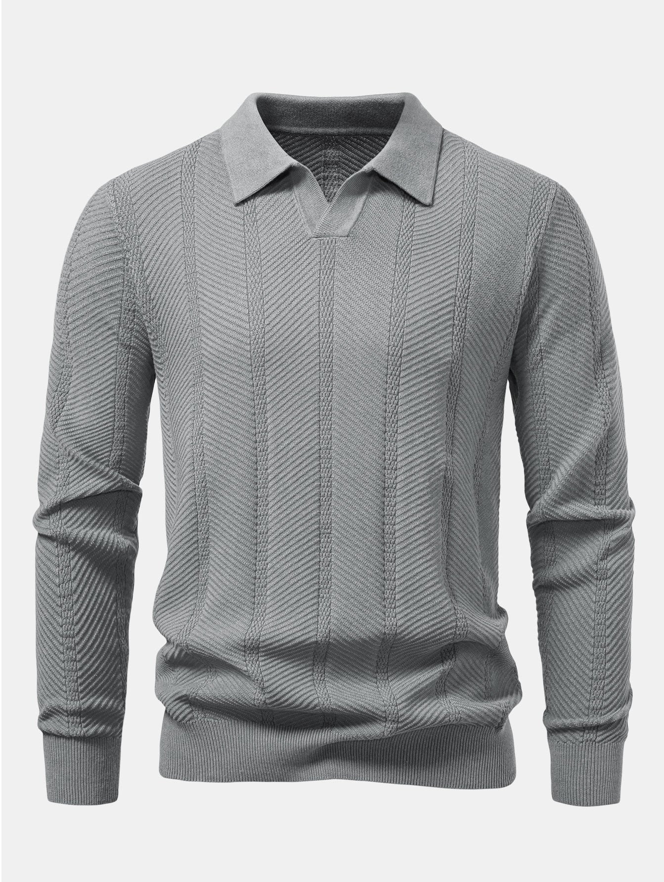 Camisa Polo de punto con cuello en V y rayas de manga larga