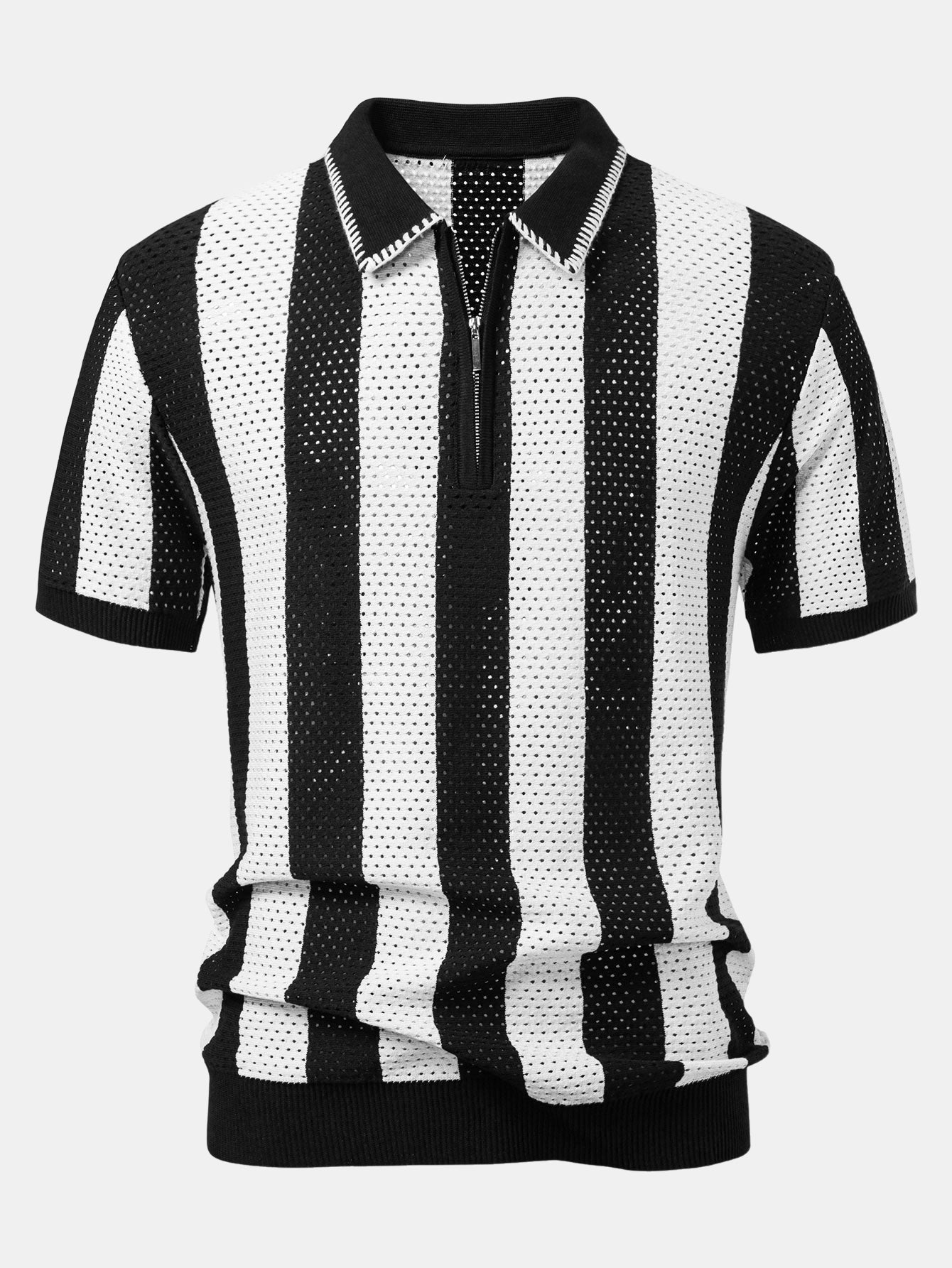 Camisa Polo de punto con ojales a rayas y cremallera