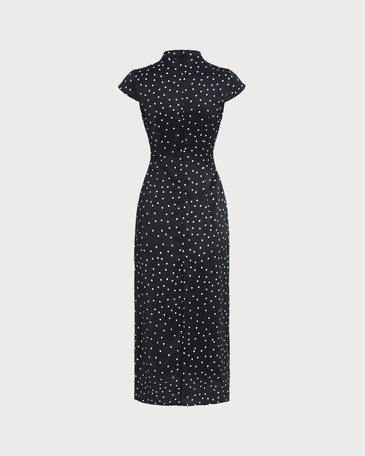 Vestido Midi de Lunares Cuello Mao — Negro