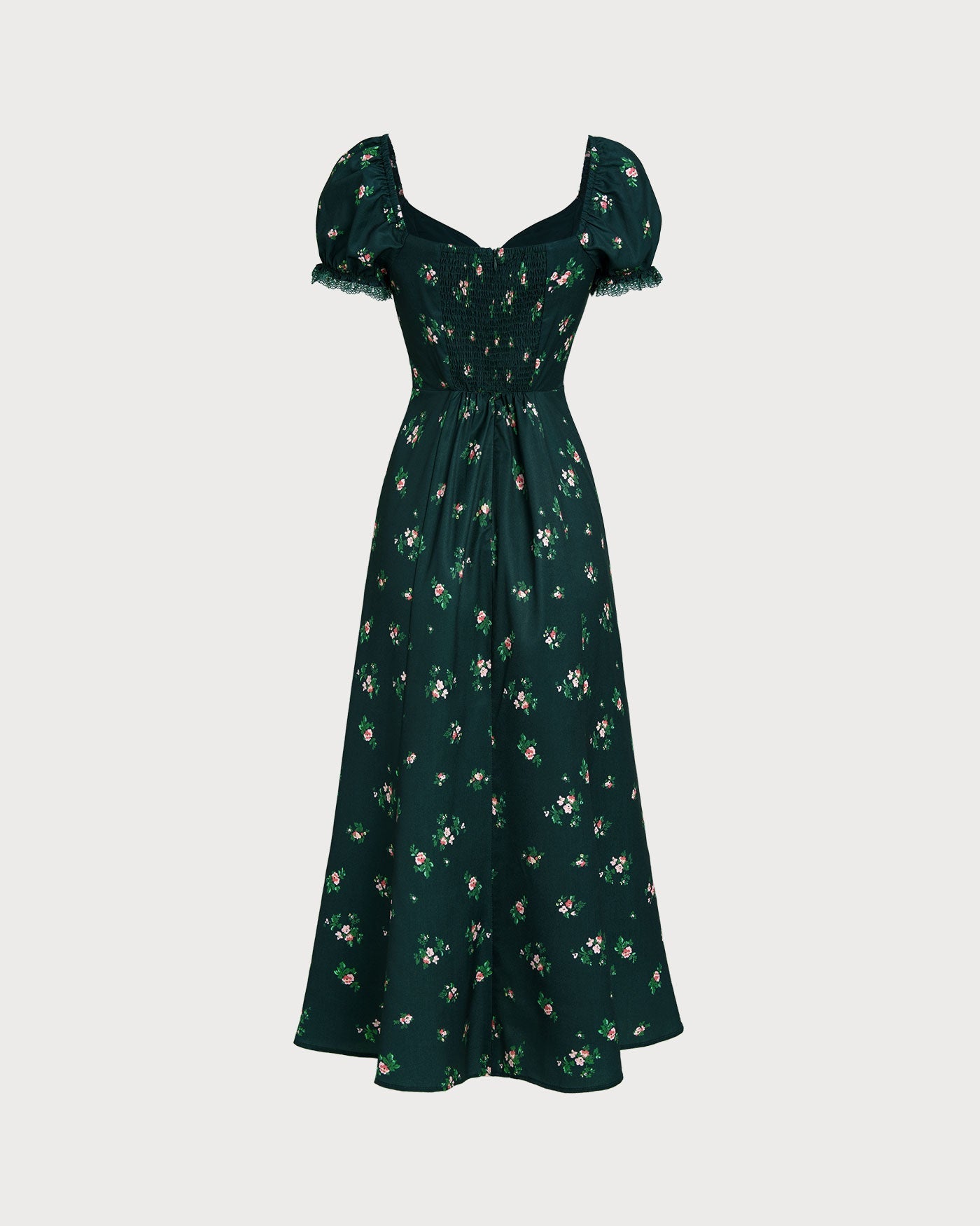 Vestido Midi Floral Manga Abullonada — Verde