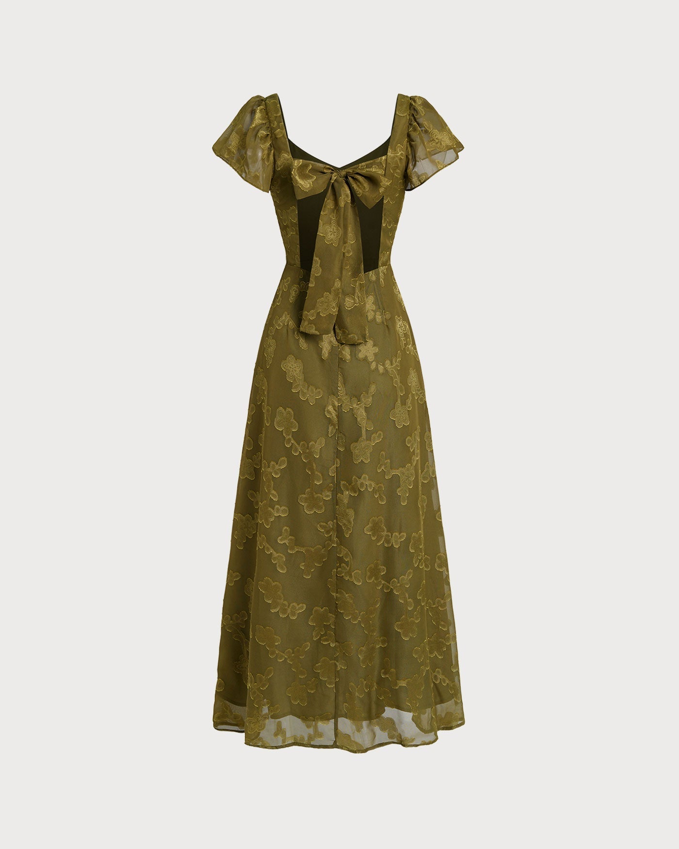 Vestido Maxi Jacquard Escote Corazón — Verde
