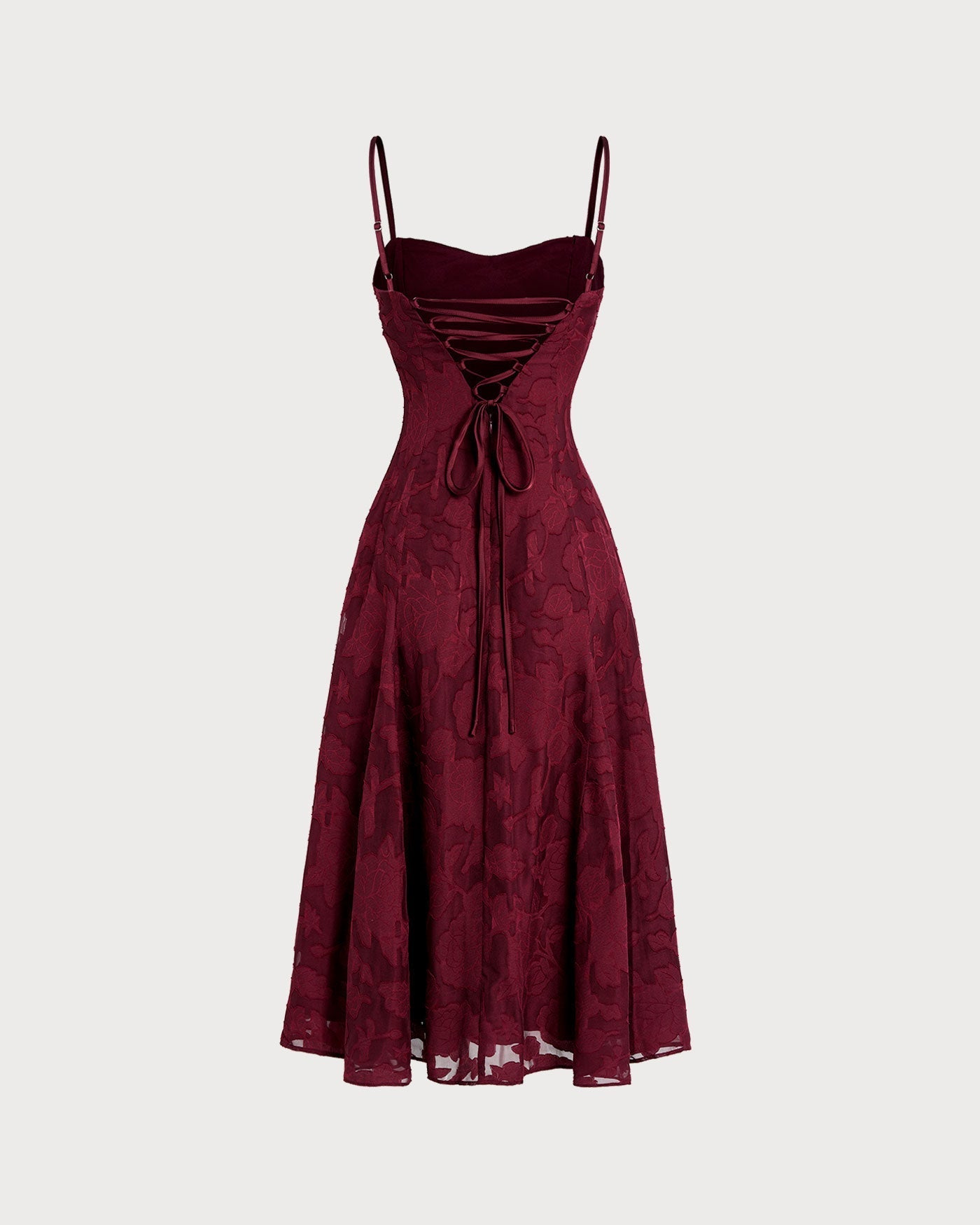 Vestido Midi Jacquard Escote Corazón — Burdeos
