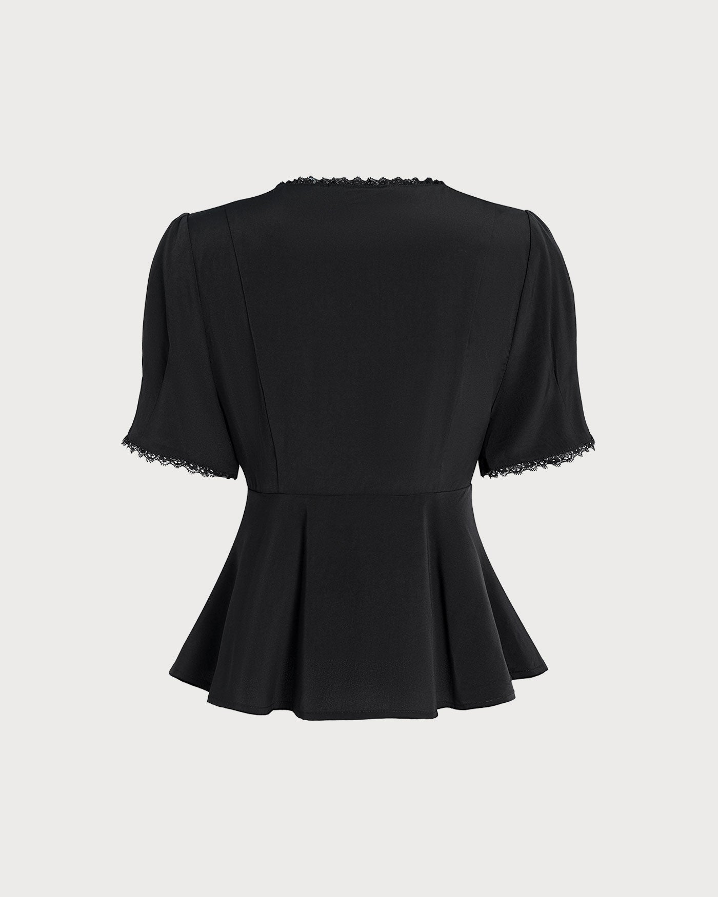 Blusa de Encaje Escote Cuadrado — Negro