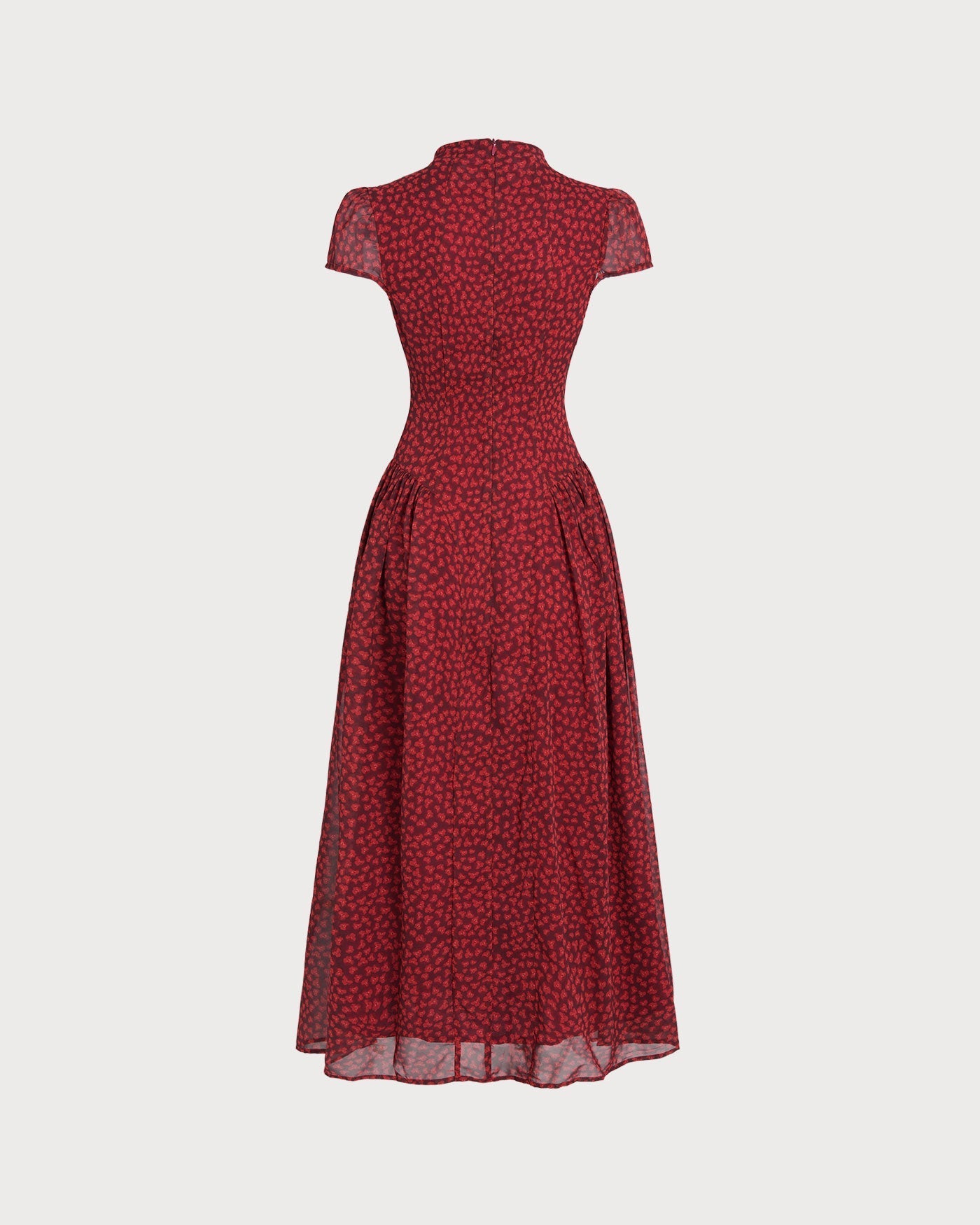 Vestido Maxi Floral Manga Casquillo — Rojo