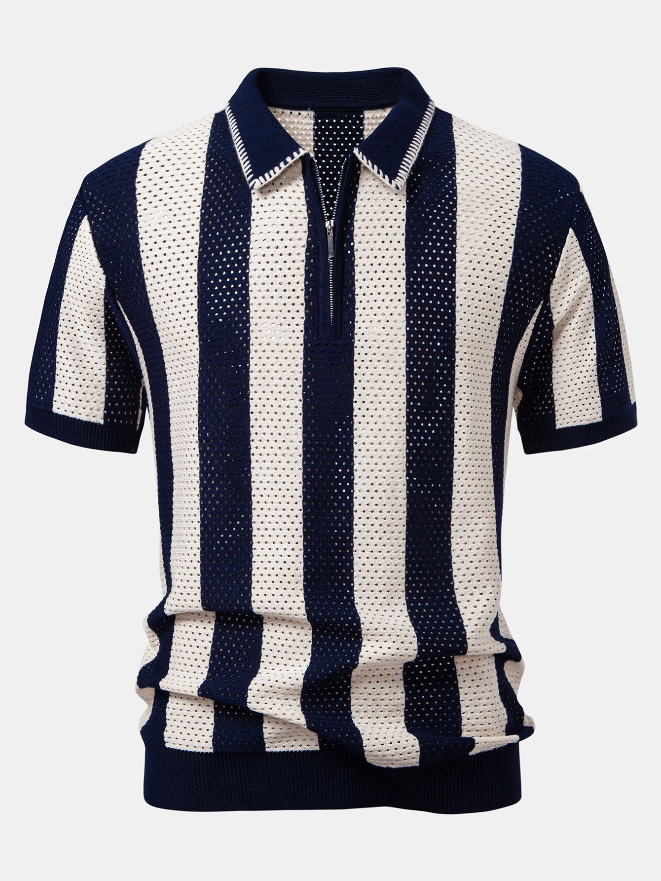 Camisa Polo de punto con ojales a rayas y cremallera