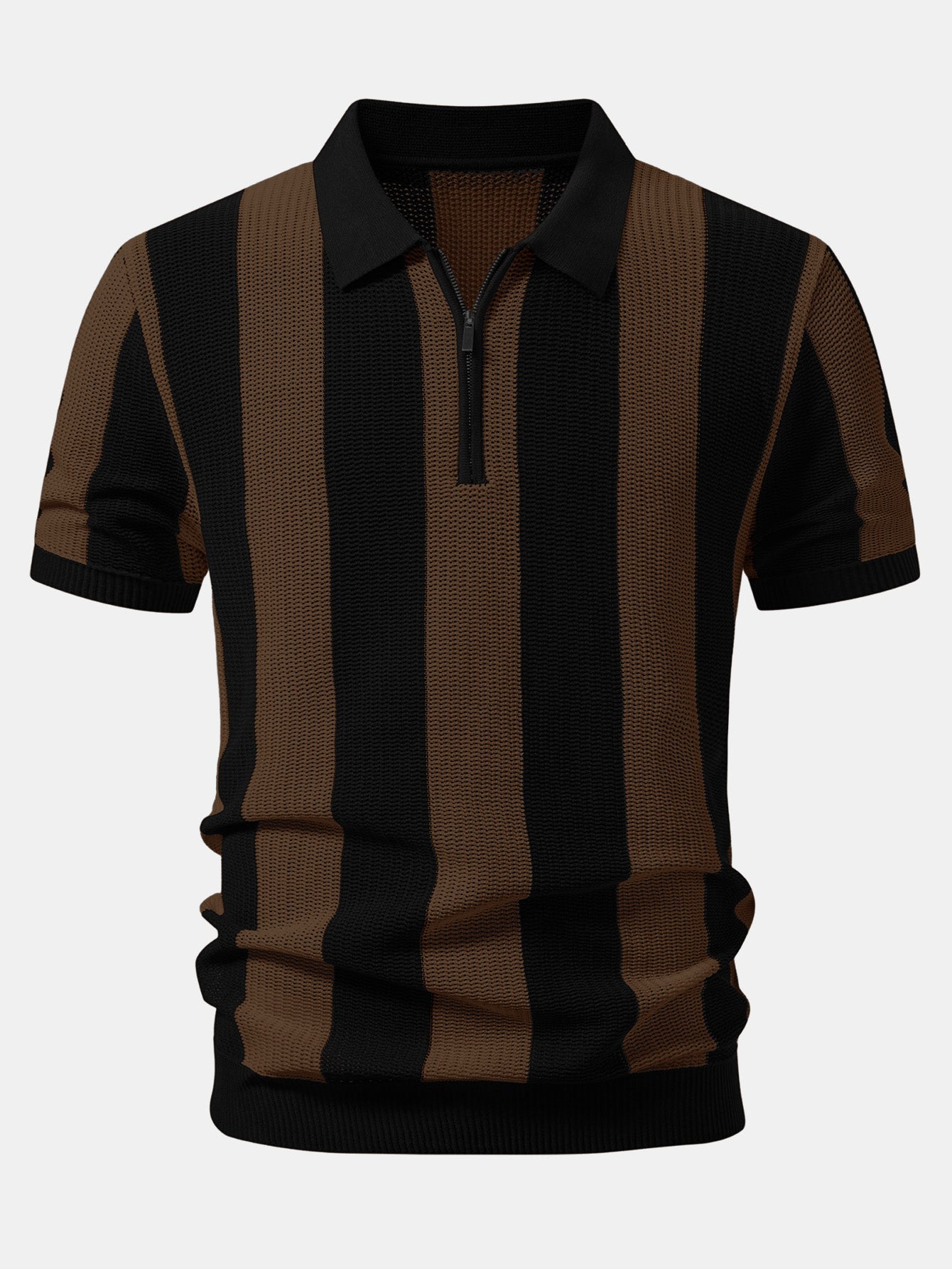 Stripe Zipper Open Knit Polo