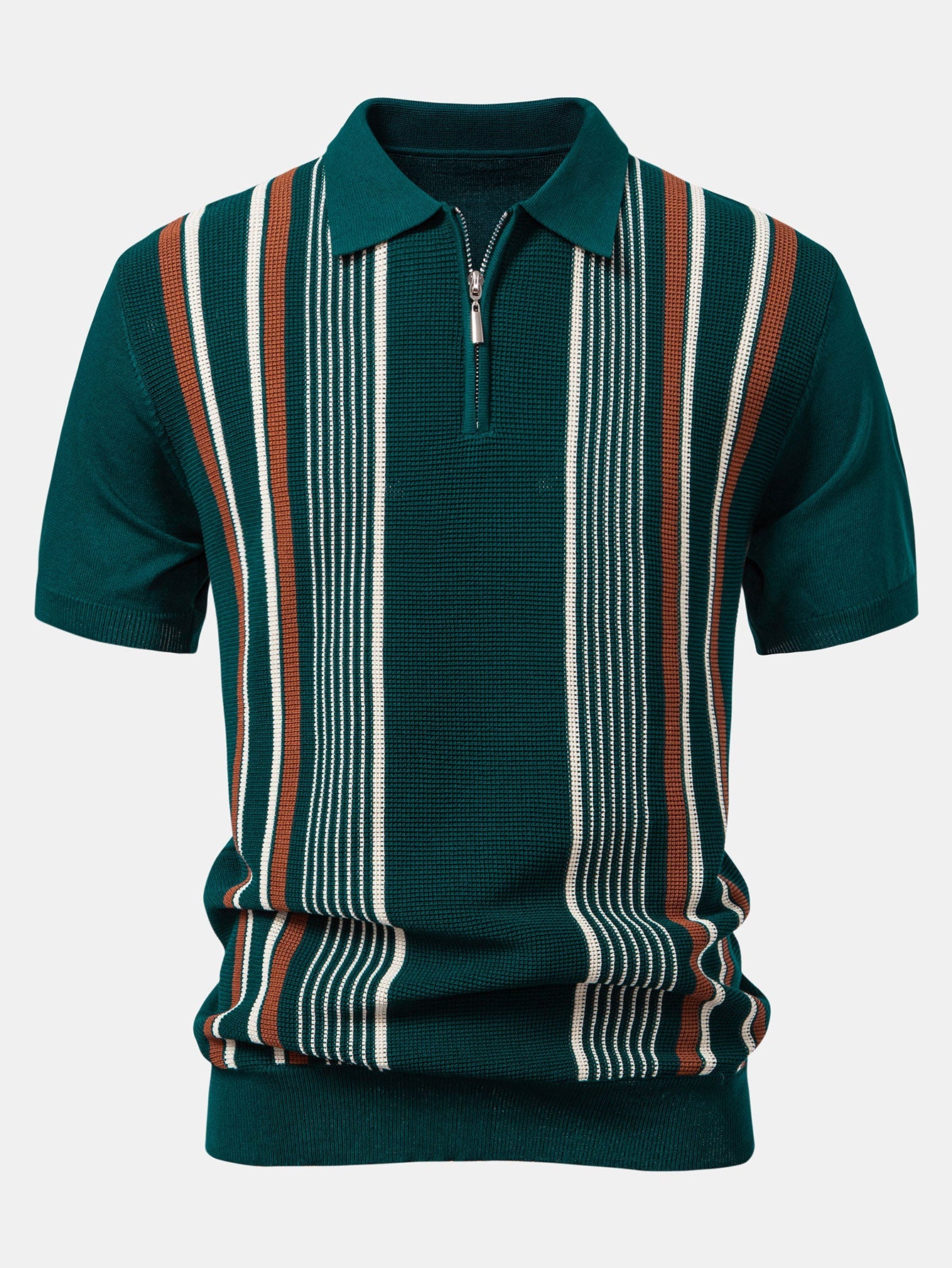 Camisa Polo de punto con cremallera Stripe Knit y pantalones de lino de pierna recta