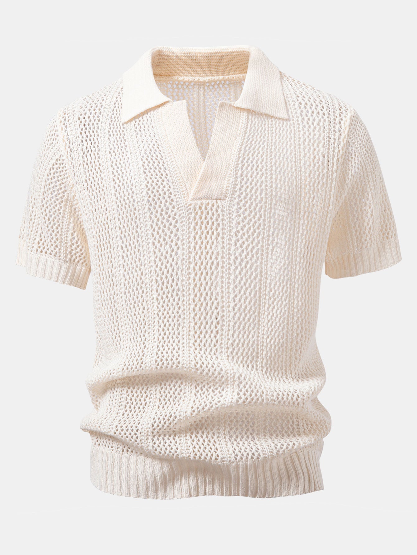 Relax Fit Crochet V Neck Knit Polo