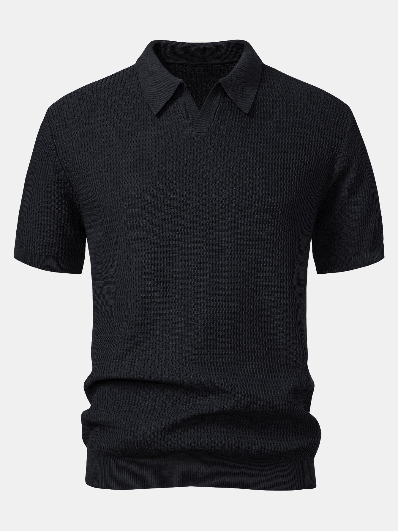 Polo de punto jacquard con cuello en V y pantalones ajustados de corte cónico