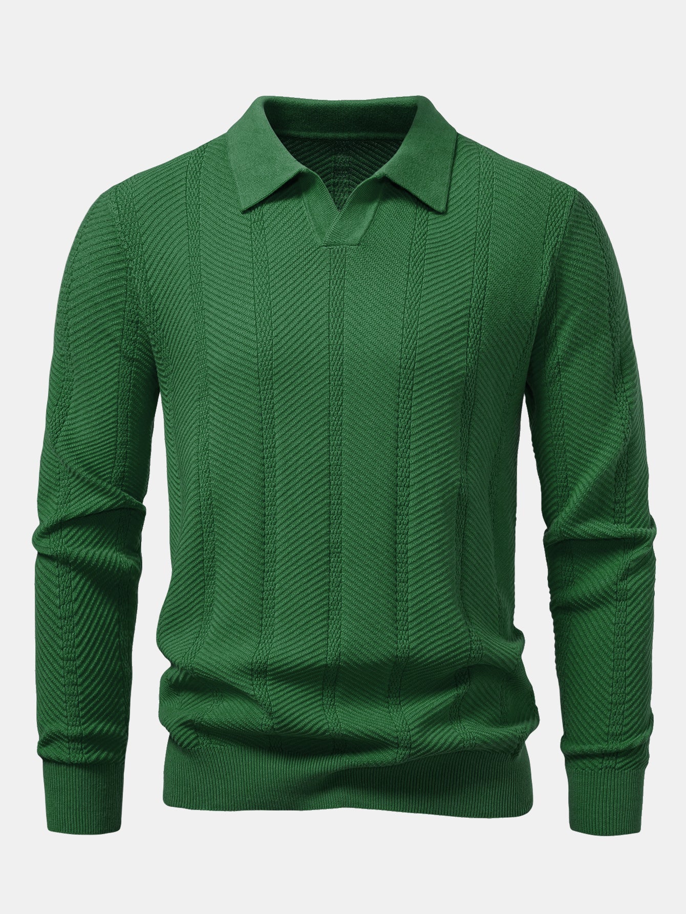 Camisa Polo de punto con cuello en V y rayas de manga larga