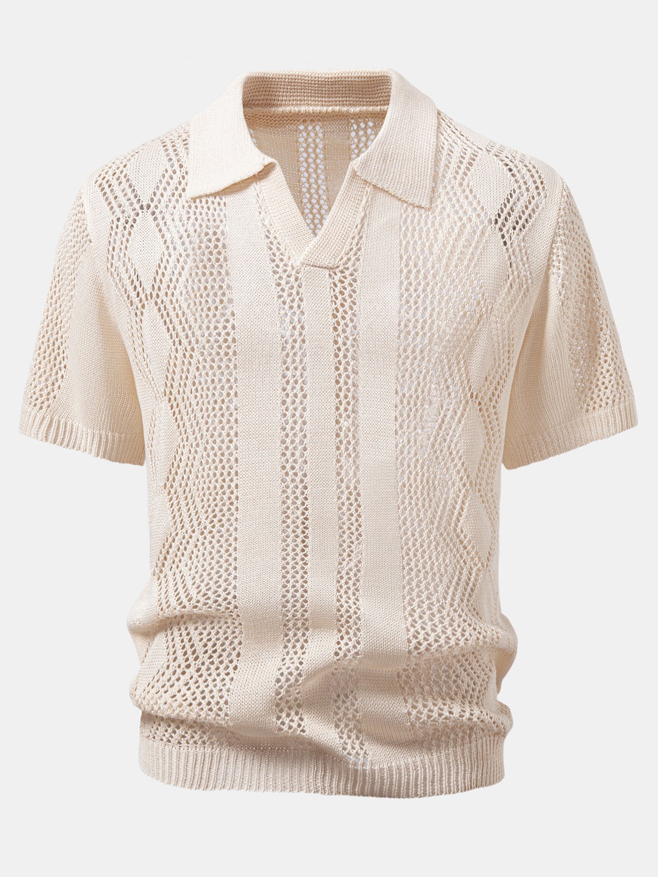 Relax Fit Geometry Crochet V Neck Knit Polo