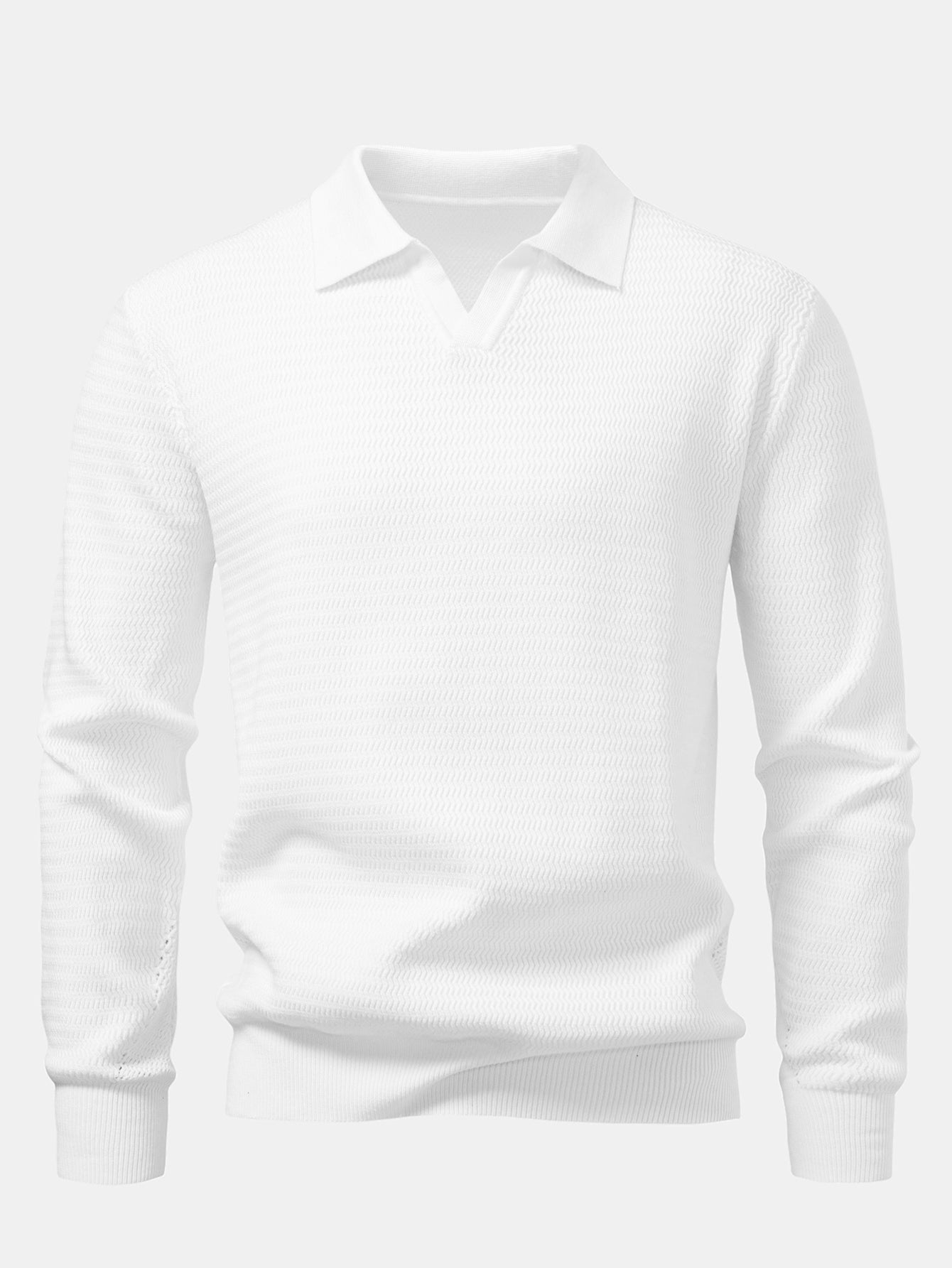 Camisa Polo de punto con cuello en V y jacquard de ondas de manga larga