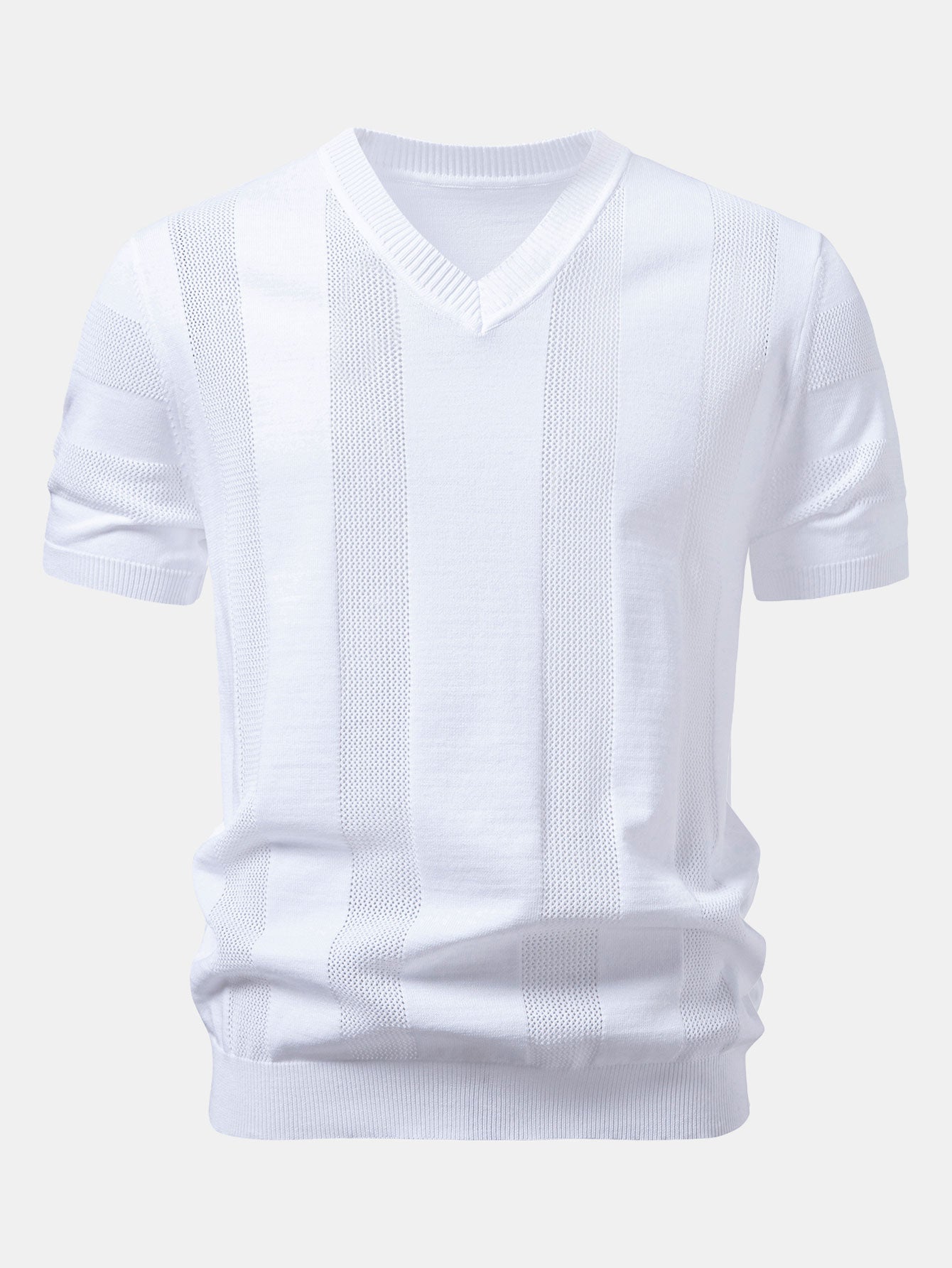Open Knit Stripe V Neck T-Shirt