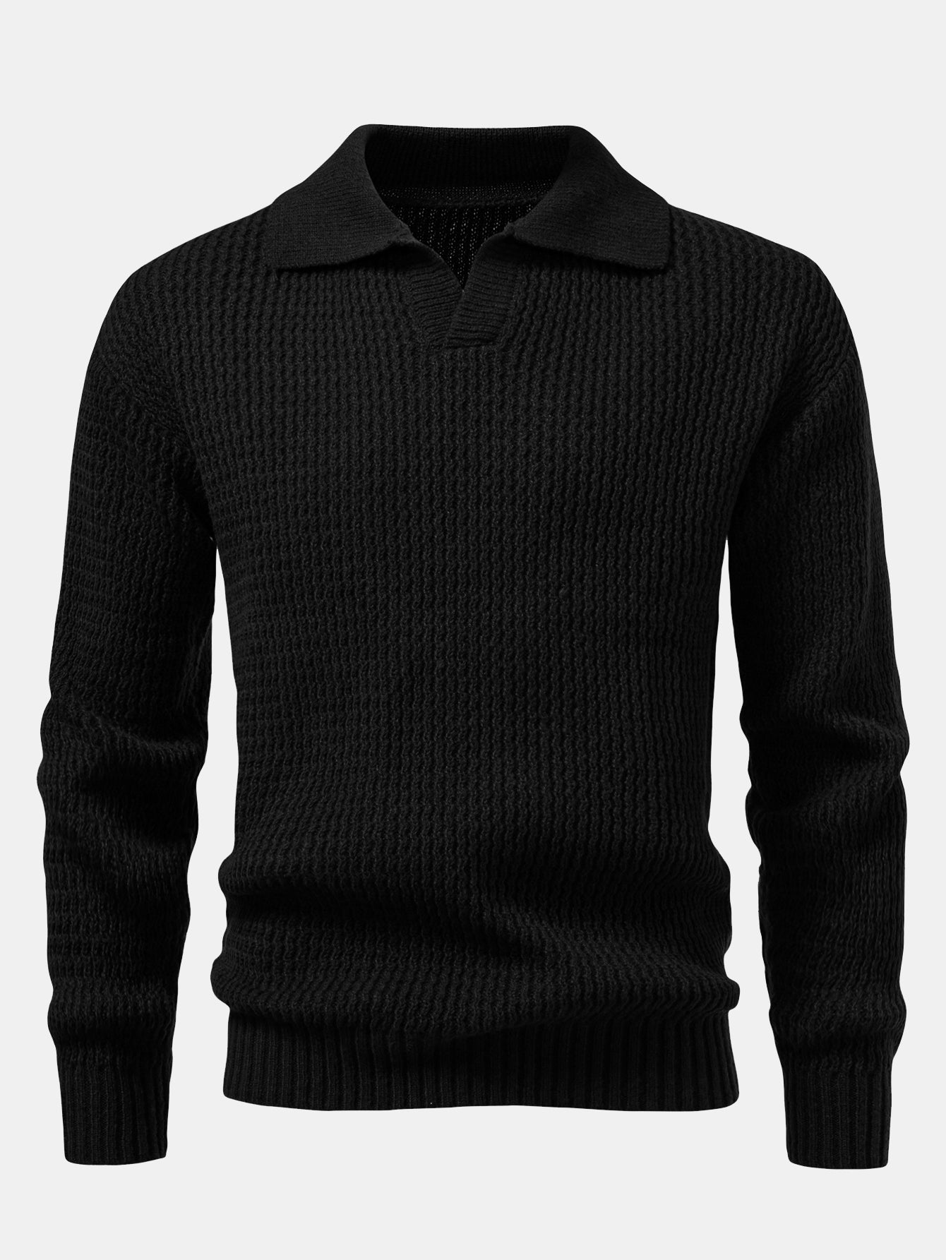 Camisa Polo de punto jacquard con ondas, manga larga y cuello en V