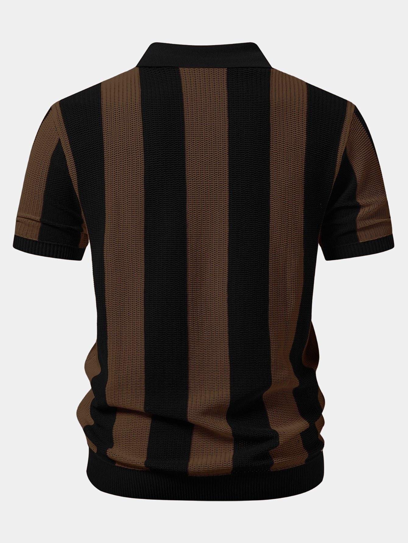 Stripe Zipper Open Knit Polo