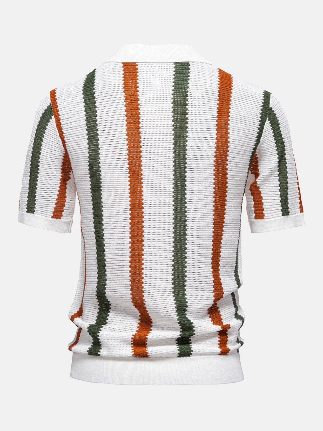 Camisa Polo de Punto a Rayas con Cuello en V y Pantalones de Lino de Pierna Recta