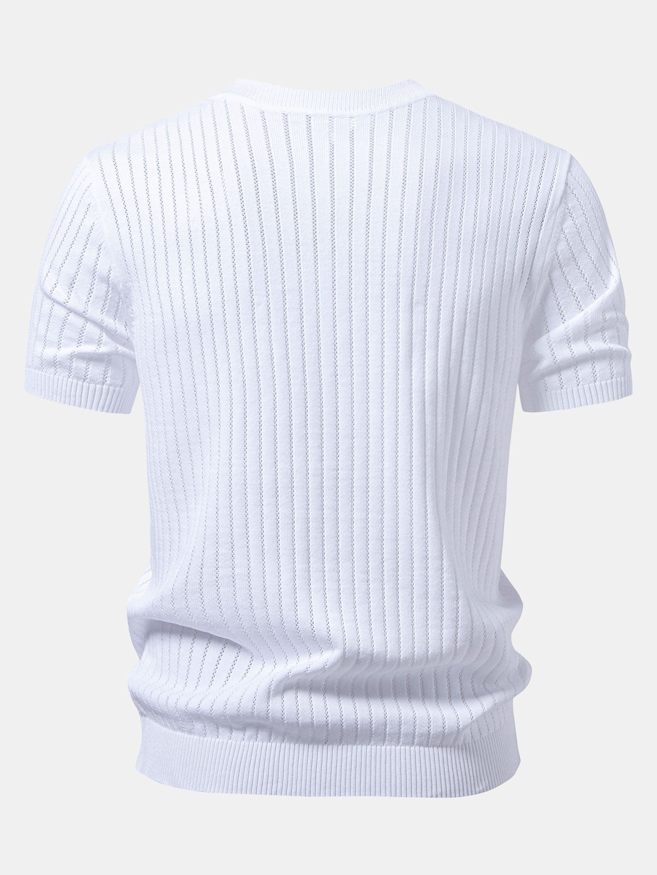 Stripe V Neck Open Knit T-Shirt