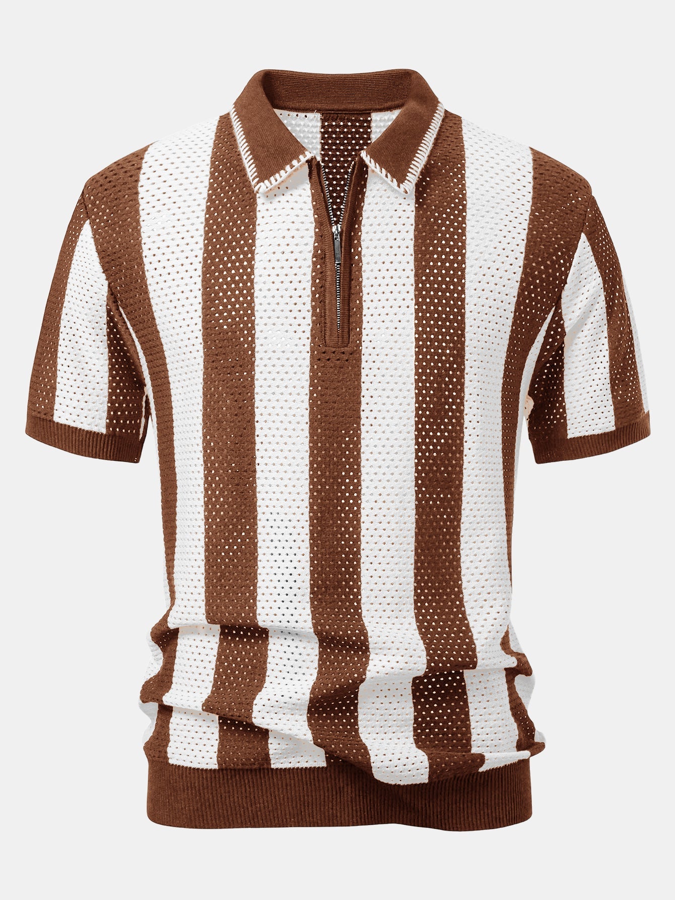 Camisa Polo de punto con ojales a rayas y cremallera